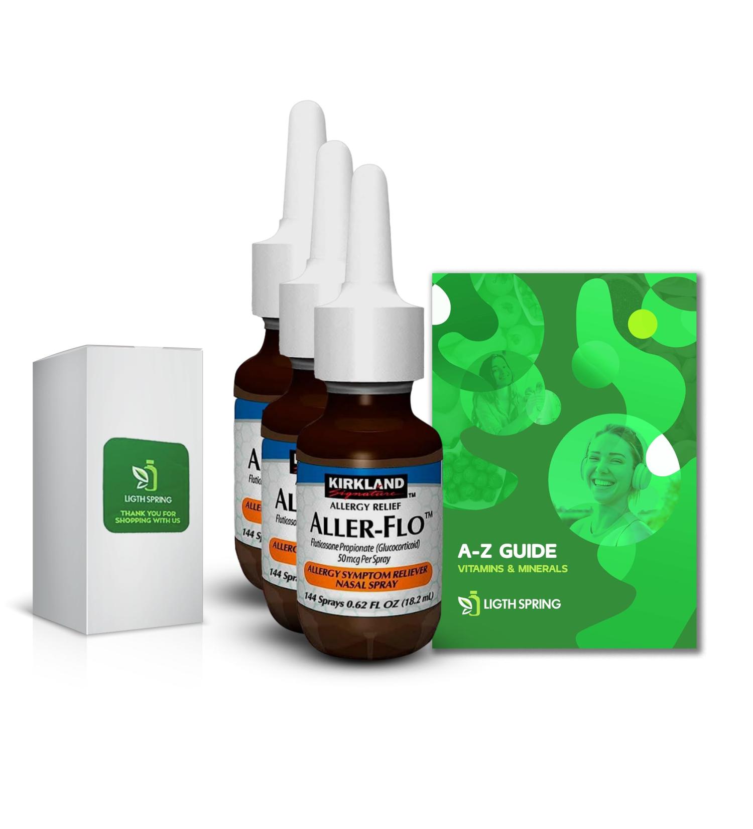 Aller-Flo Fluticasone Propionate Nasal Allergy Spray - 50 mcg (3 Bottles 432 Sprays) + Exclusive Vitamins & Minerals | Buy Internationally - Buy Online on GoSupps.com