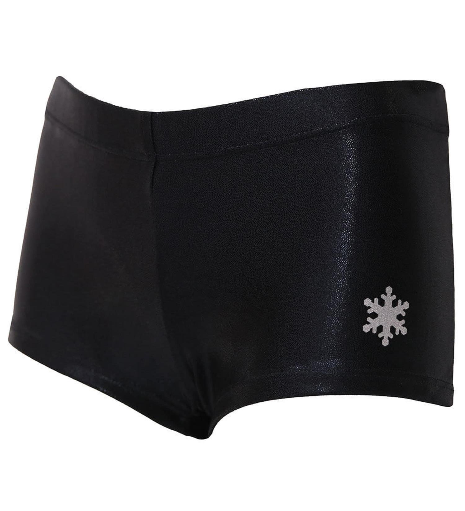 Snowflake Designs Mystique Gymnastics or Dance Workout Shorty Shorts - Variety of Colors Black Child Large (small 8-9 year old)