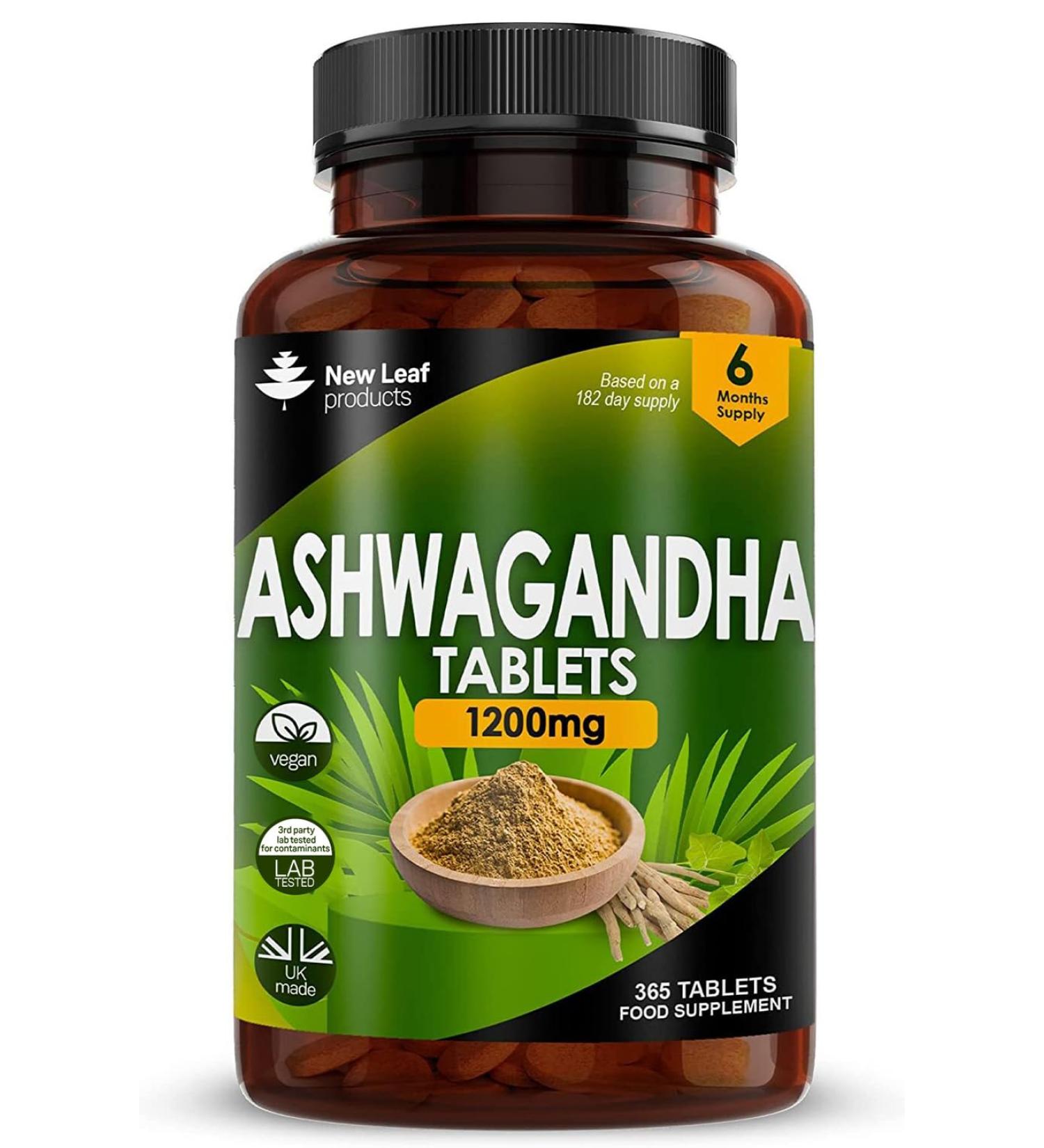 High Strength Ashwagandha 1200mg - 365 Vegan Tablets - 6 Months Supply - Non-GMO Made in The UK - Buy Online on GoSupps.com