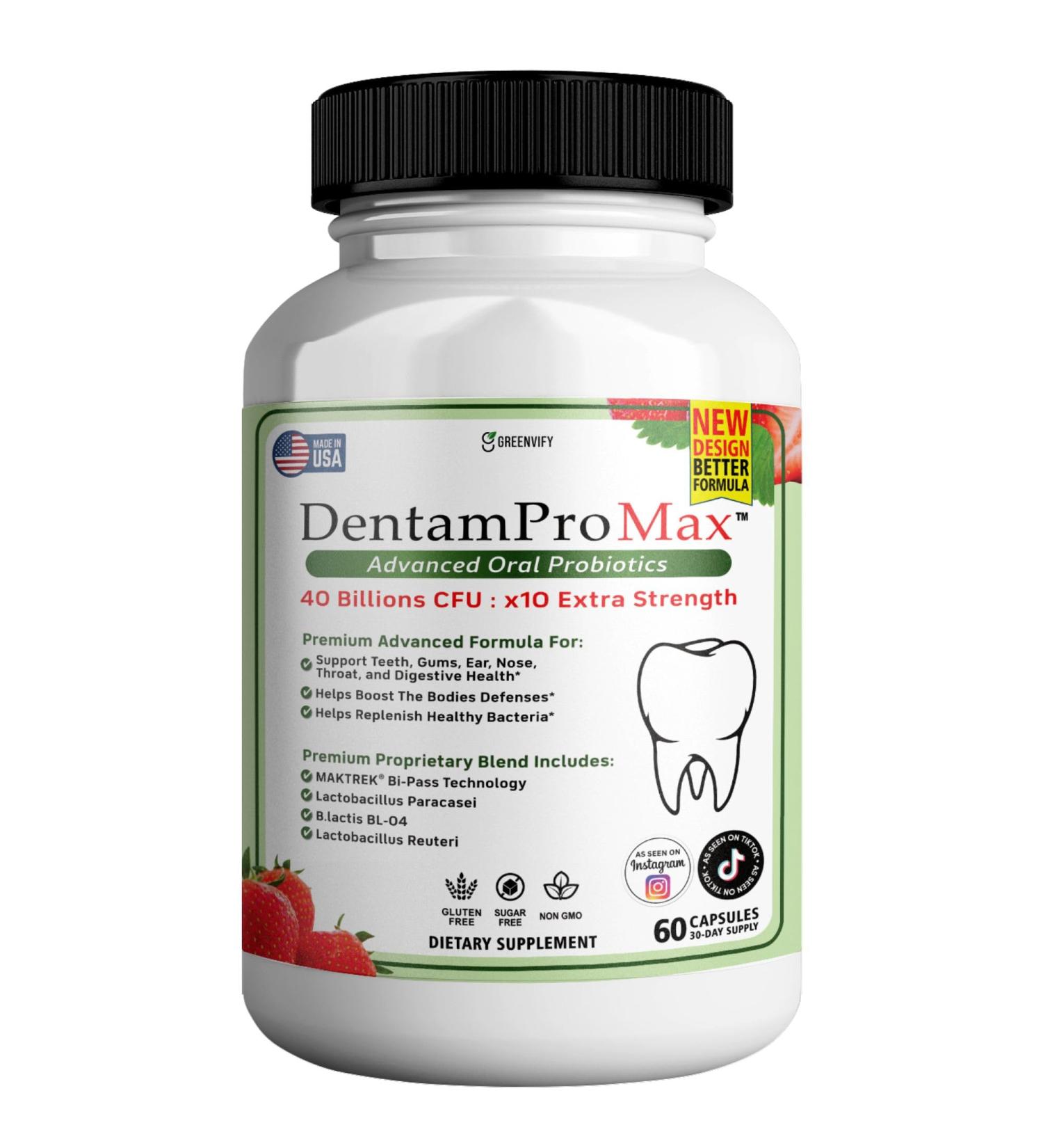 GREENVIFY DentamPro Max for Gums and Teeth Health & Fresh Breath - 40 Billion CFU Advanced Oral Probiotics for Mouth Bad Breath Capsule Supplement (1) - Buy Online on GoSupps.com