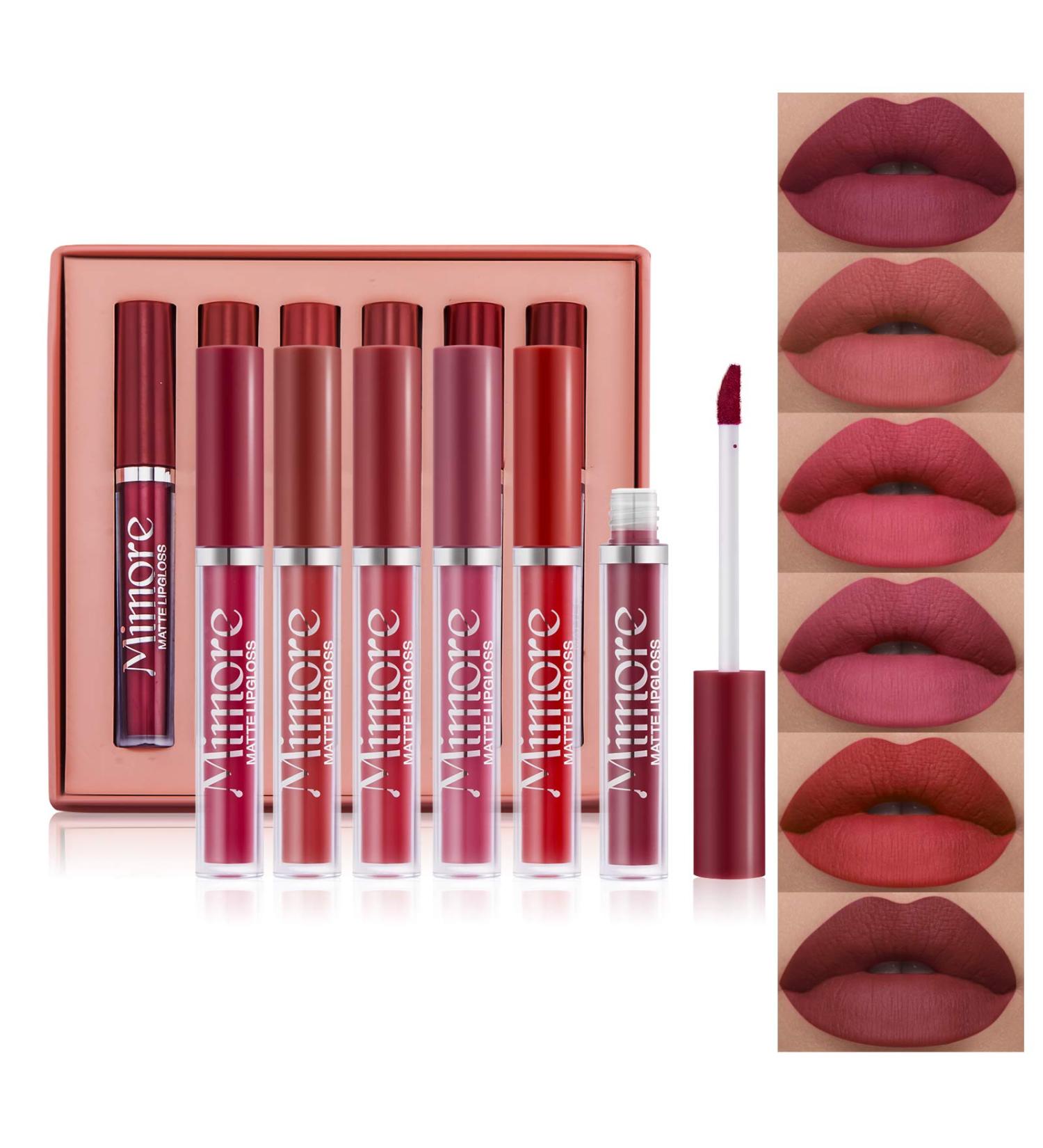 Mimore Matte Liquid Lipstick 6pcs/set - Long Lasting Waterproof Lip Gloss Kit in Black | Cosmetics Gift Set - Buy Online on GoSupps.com