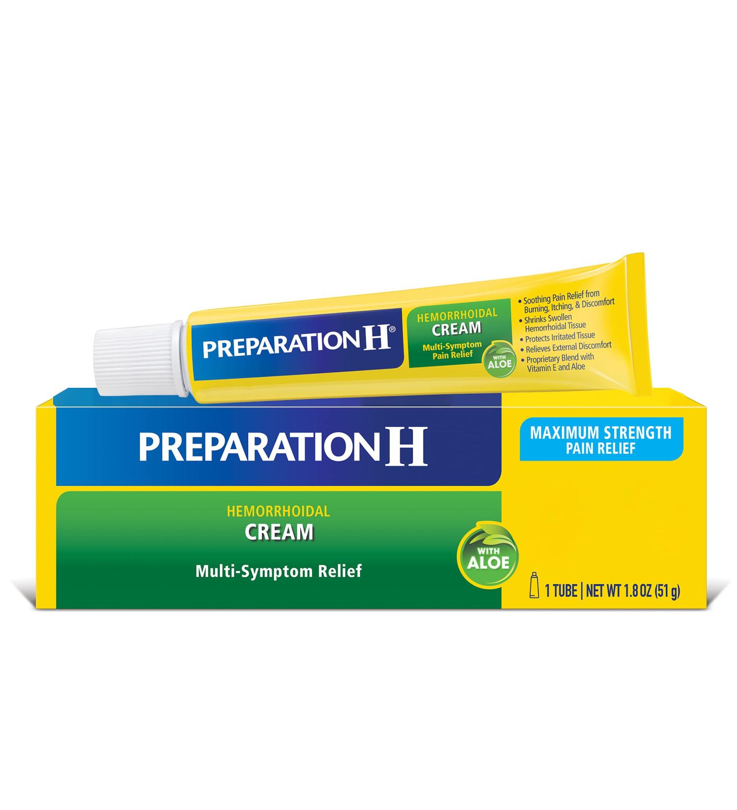 Preparation H Hemorrhoid Cream with Aloe for Multi-Symptom Relief - 1.8 Oz Tube 1.8 Ounce (Pack of 1) 1 Pack