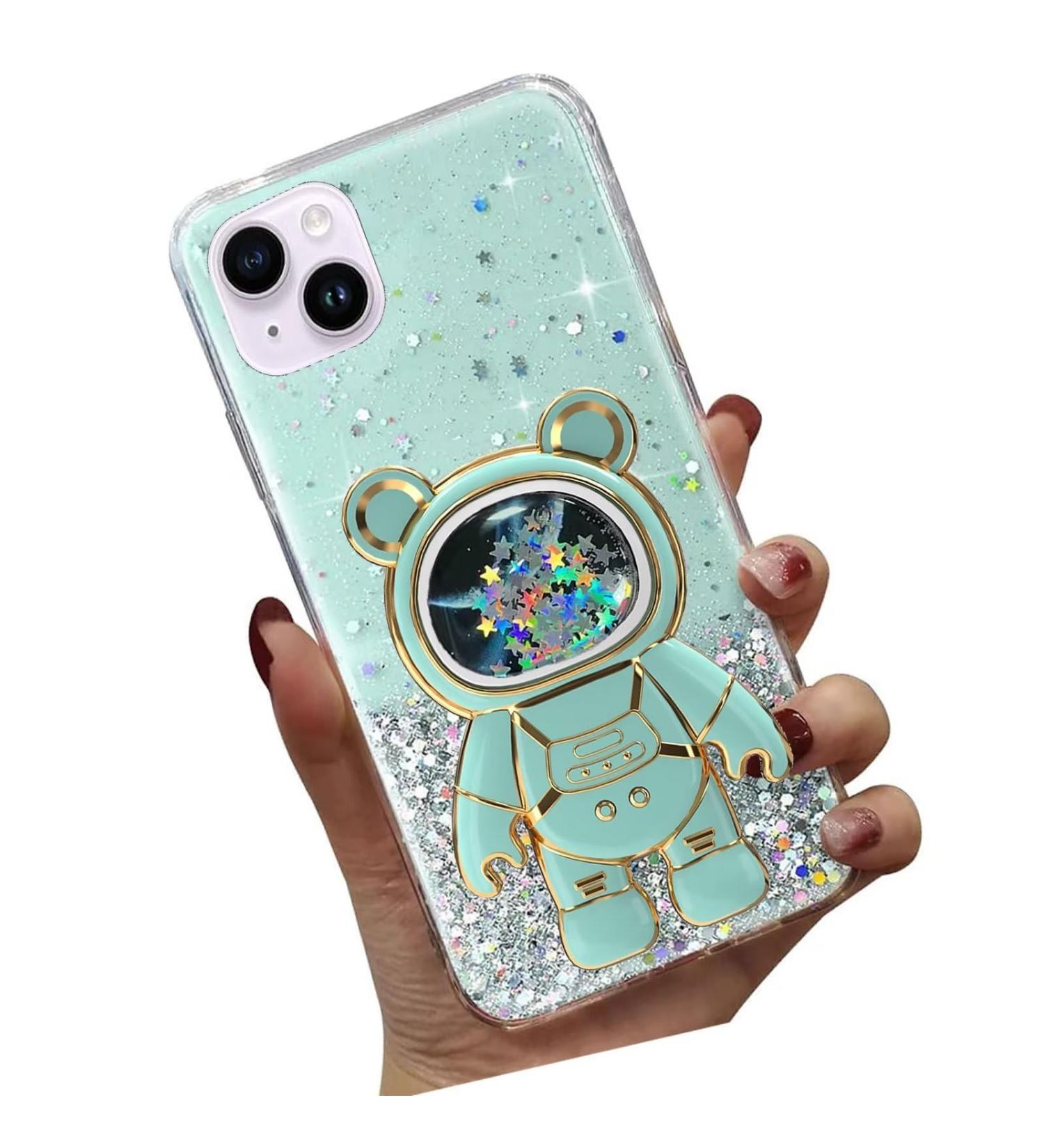 Buy Tivenfezk Nadoli iPhone 14 Plus Astronaut Glitter Stand Case - Soft Silicone Transparent Protective Cover Green - Buy Online on GoSupps.com