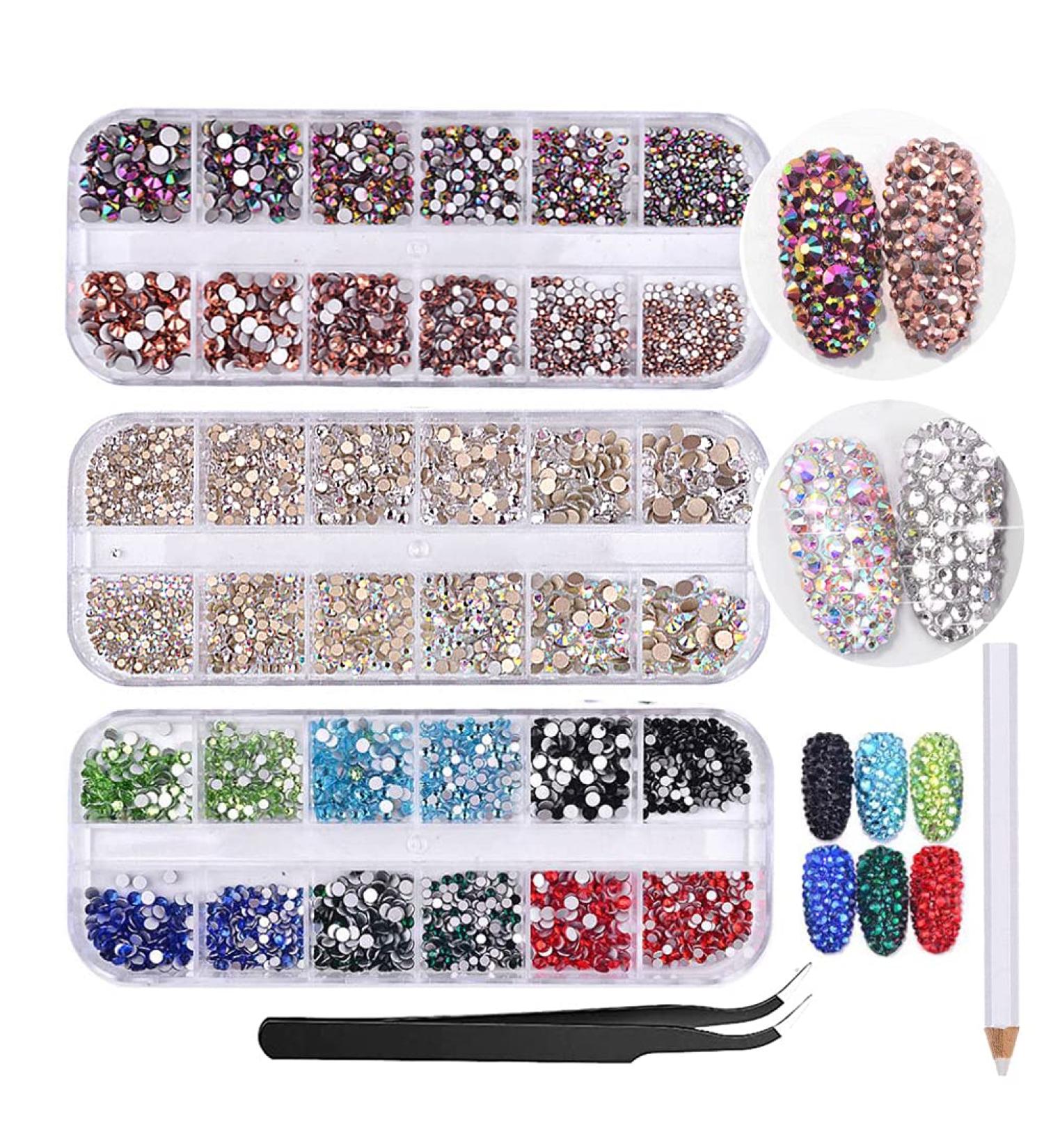 Buy 4500 PCS Nail Art Strass | Flat Back Gems & Rhinestones with Tweezers - Perfect for DIY Crafts & Fashion - Buy Online on GoSupps.com