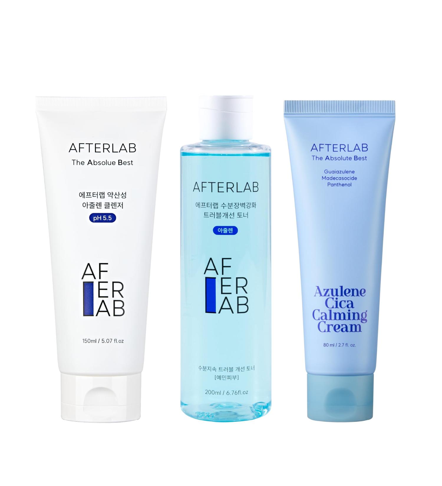 AFTERLAB Azulene pH 5.5 Calming Set Toner Cream and Foam Cleanser | Redness Relief & Sensitive Skin | Valentine s Day Gifts for Her Skincare Gift Set Self Care Gifts for Women - Buy Online on GoSupps.com