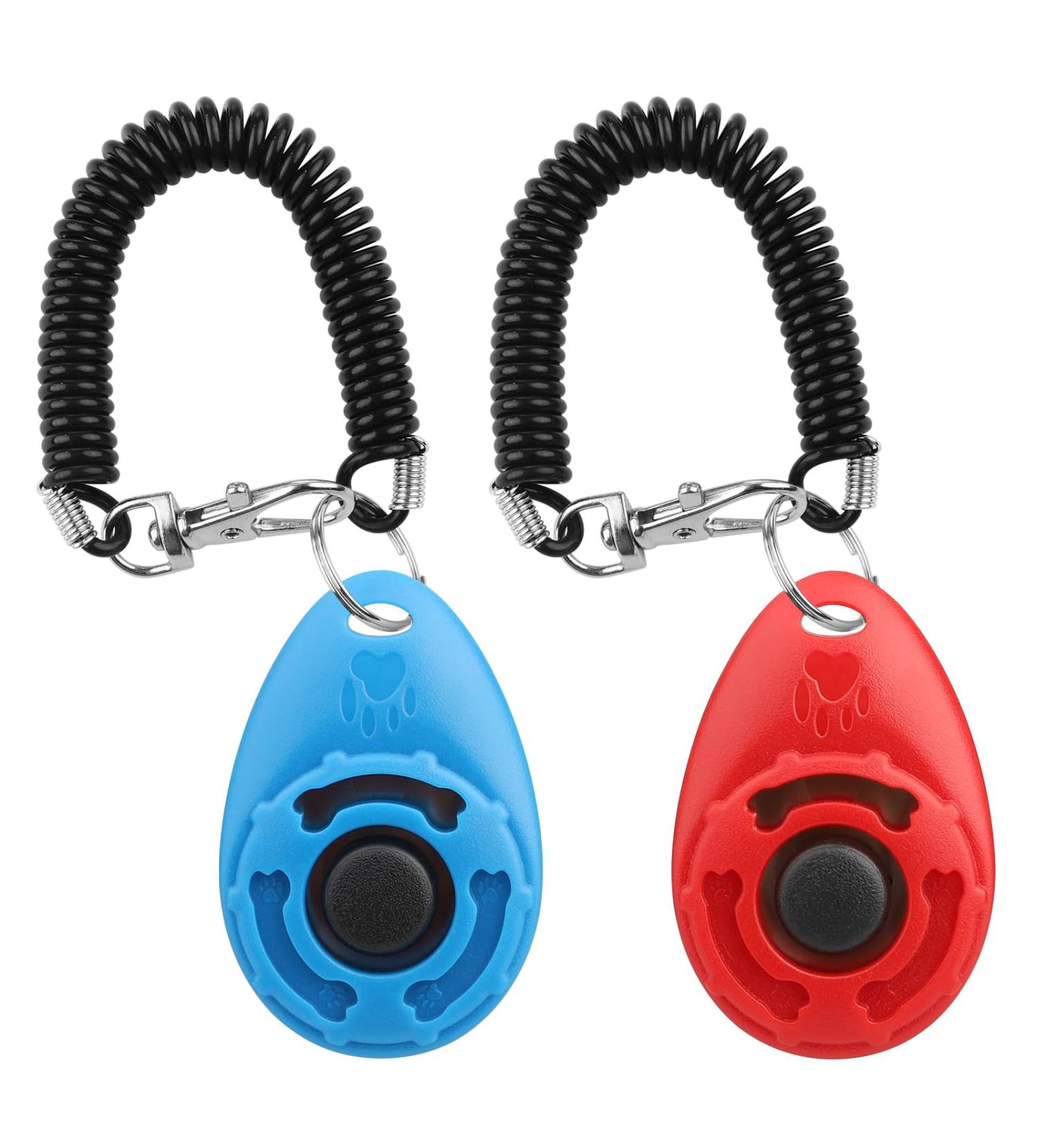 Diyife Dog Clicker Training Set - Large Button & Hand Loop 2-Piece Professional Clicker for Dogs Cats & Horses - Blue & Red - Buy Online on GoSupps.com