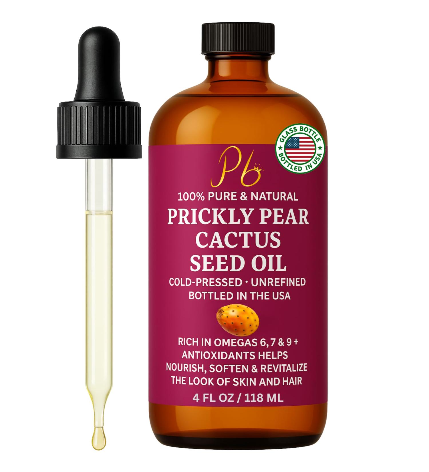 Pomberries Prickly Pear Seed Oil | 100% Pure Cold-Pressed & Unrefined Prickly Pear Oil for Face Skin & Hair Helps Improve the Look of Fine Lines & Wrinkles | 4 fl oz Glass Bottle - Buy Online on GoSupps.com