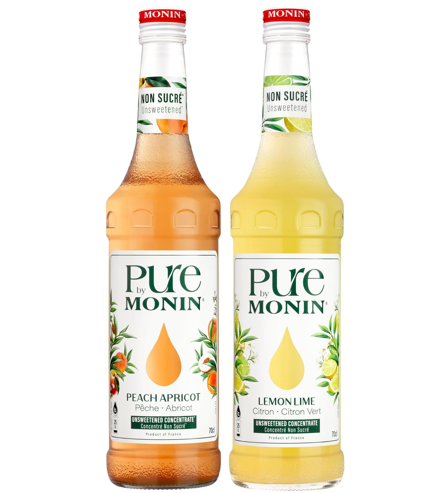 PURE by Monin Peach Apricot and Lime Lime For Sugar Free or Low Sweetened Drinks 2x70cl - Buy Online on GoSupps.com