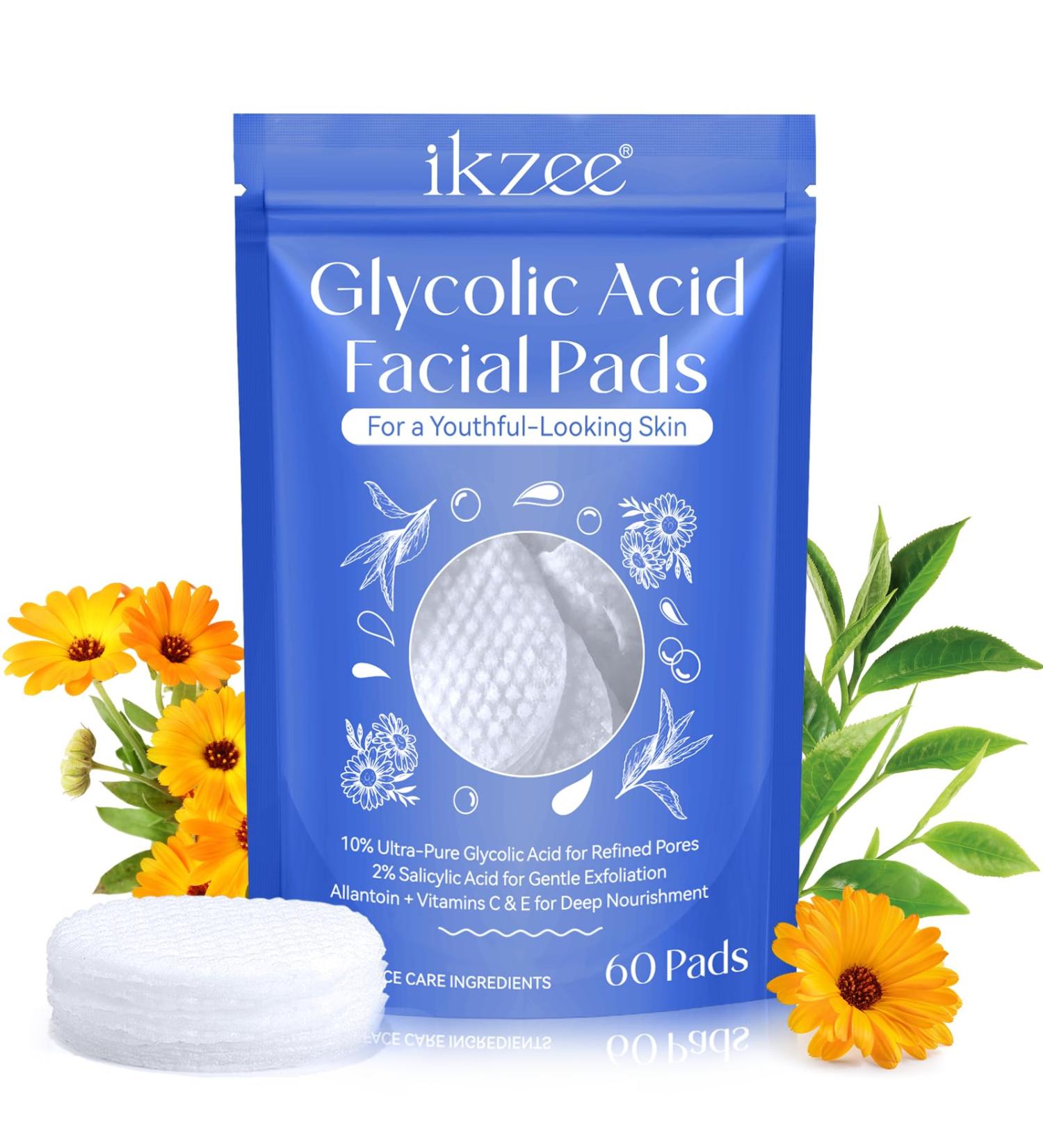 Glycolic Acid Peel Pads - 10% Glycolic & 2% Salicylic Acid Face & Body Cleansing Pads with Vitamins B3 C E Green Tea Calendula - 60 Count - Buy Online on GoSupps.com