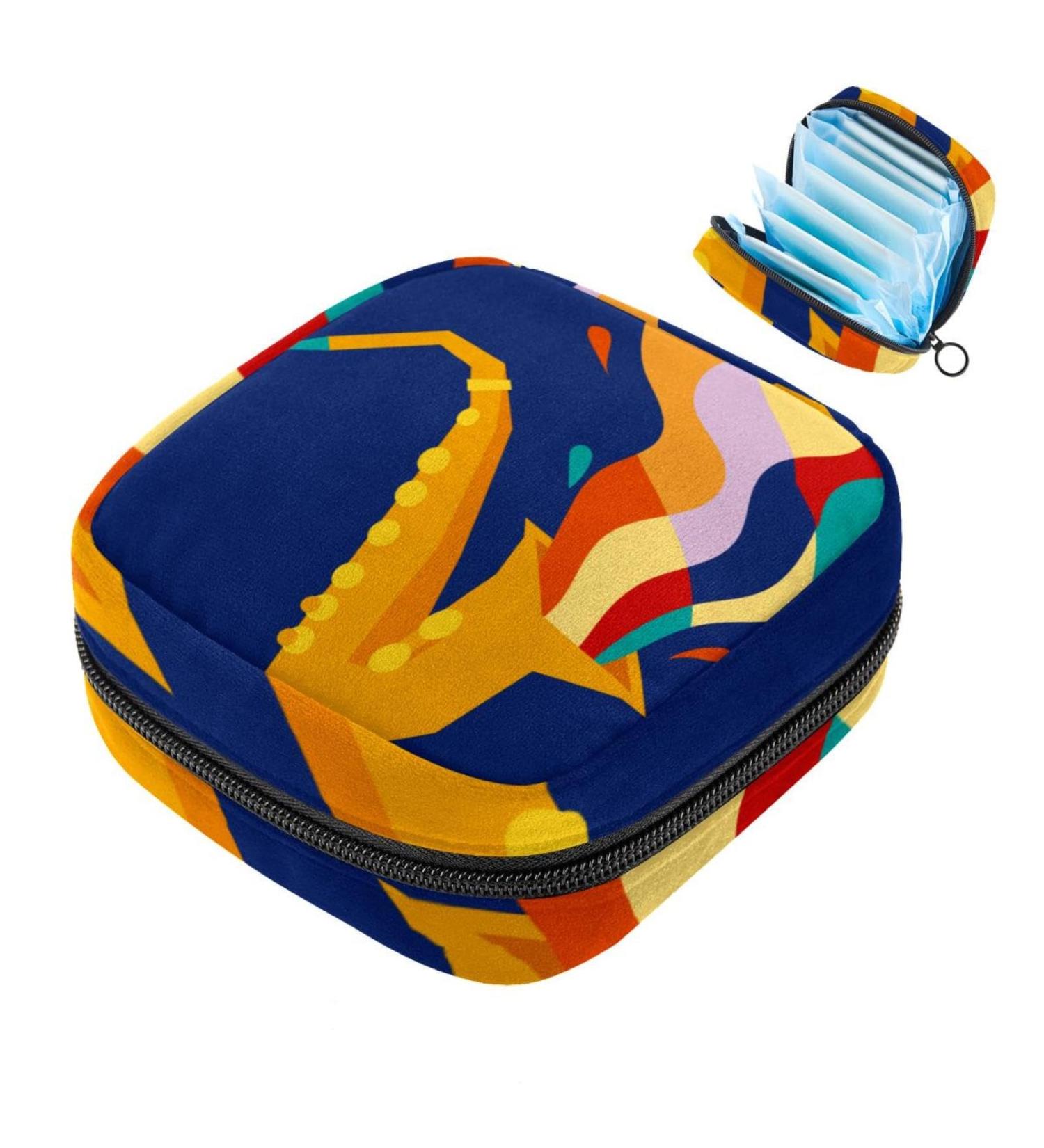 Storage Bags for Women's Bandages - Saxophone Pattern Large Menstrual Cup Cylinder Pocket Zip Closure - Multi-Colored Inserts for Tampons Panty Liners & More - Buy Online on GoSupps.com