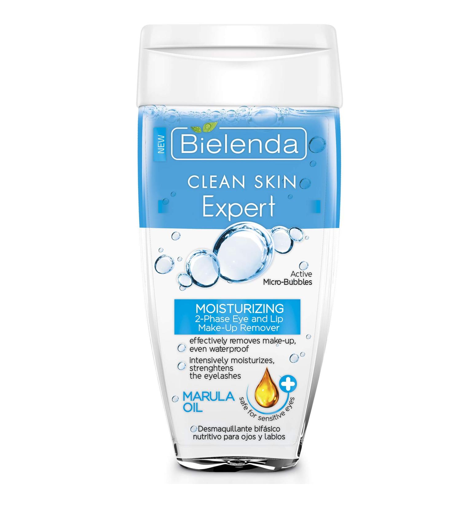 Bielenda Clean Skin Expert - Combination Of Marula Oil And Hyaluronic Acid - Clean Skin Expert Moisturizing 2-Phase Eye And Lip Make-Up Remover With Marula Oil - 150 ml - Buy Online on GoSupps.com