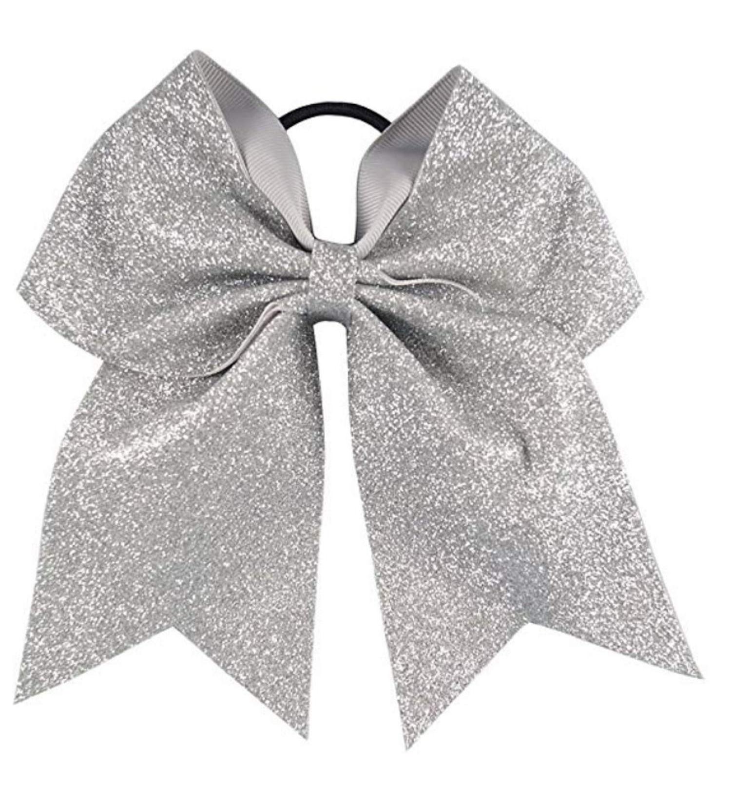 Glitter Cheer Bows - Softball Gifts for Girls & Women | Kenz Laurenz Strong Hair Ties (Silver) - Buy Online on GoSupps.com