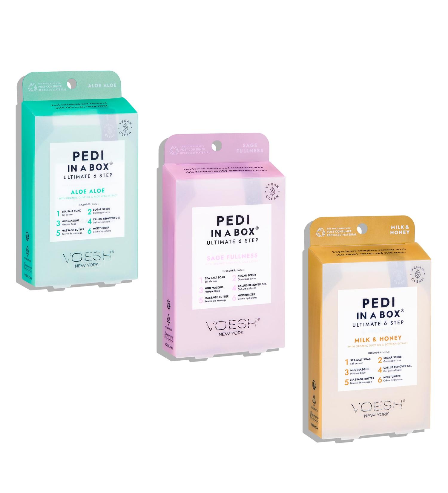 VOESH Pedi in a Box Ultimate 6 Step Spa Pedicure Kit | DIY Home Pedicure & Foot Care | 3 Pack Variety for Spa Quality Results - Buy Online on GoSupps.com