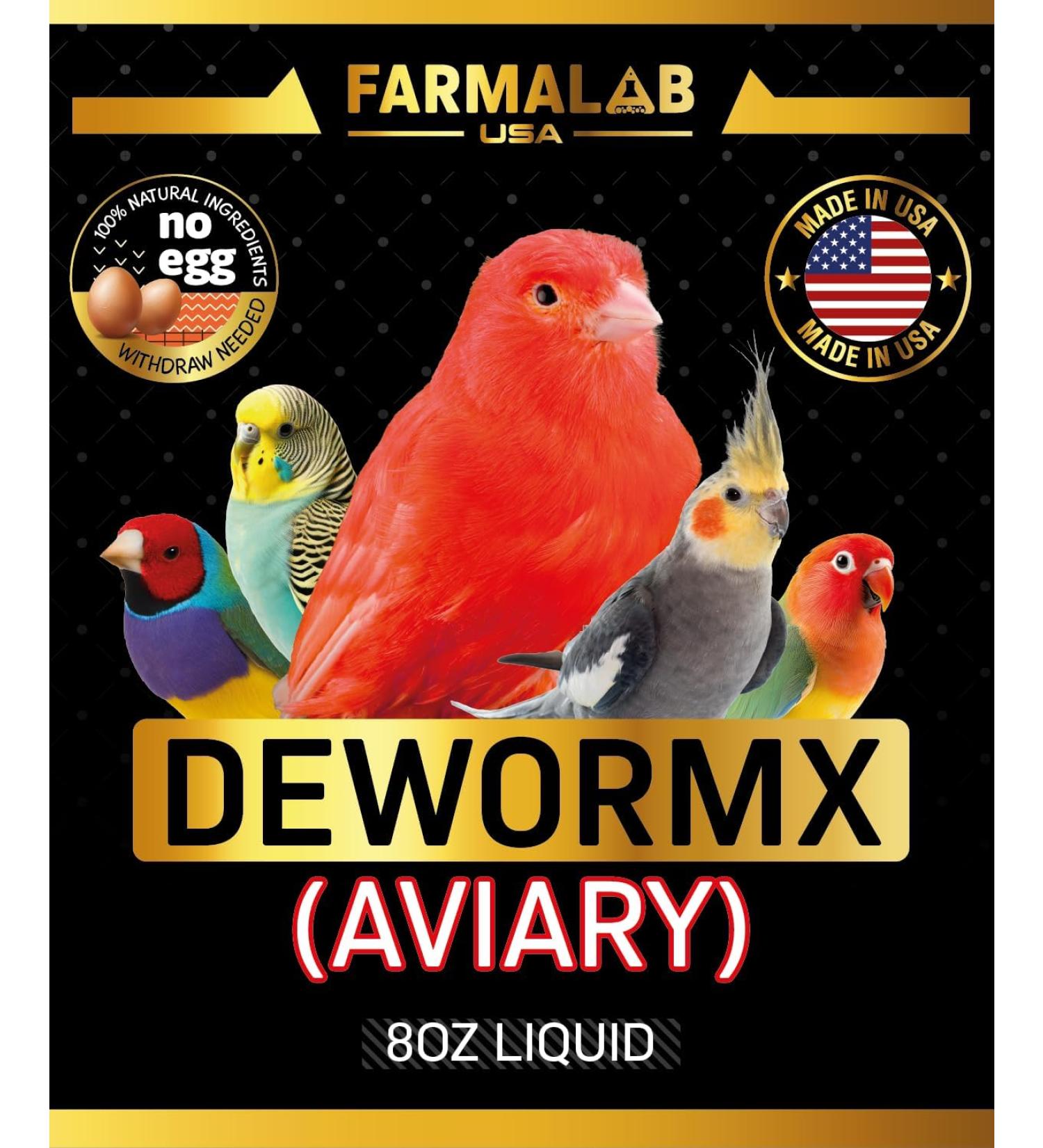 Farmalab - Natural Dewormer No Withdraw Hens Ducks Roosters Turkeys Goose Parakeets Cockatiels Lovebirds Finches Quakers Pigeons Palomas Buchones All Baby Chicks - 8oz Caged Birds Aviary - Buy Online on GoSupps.com