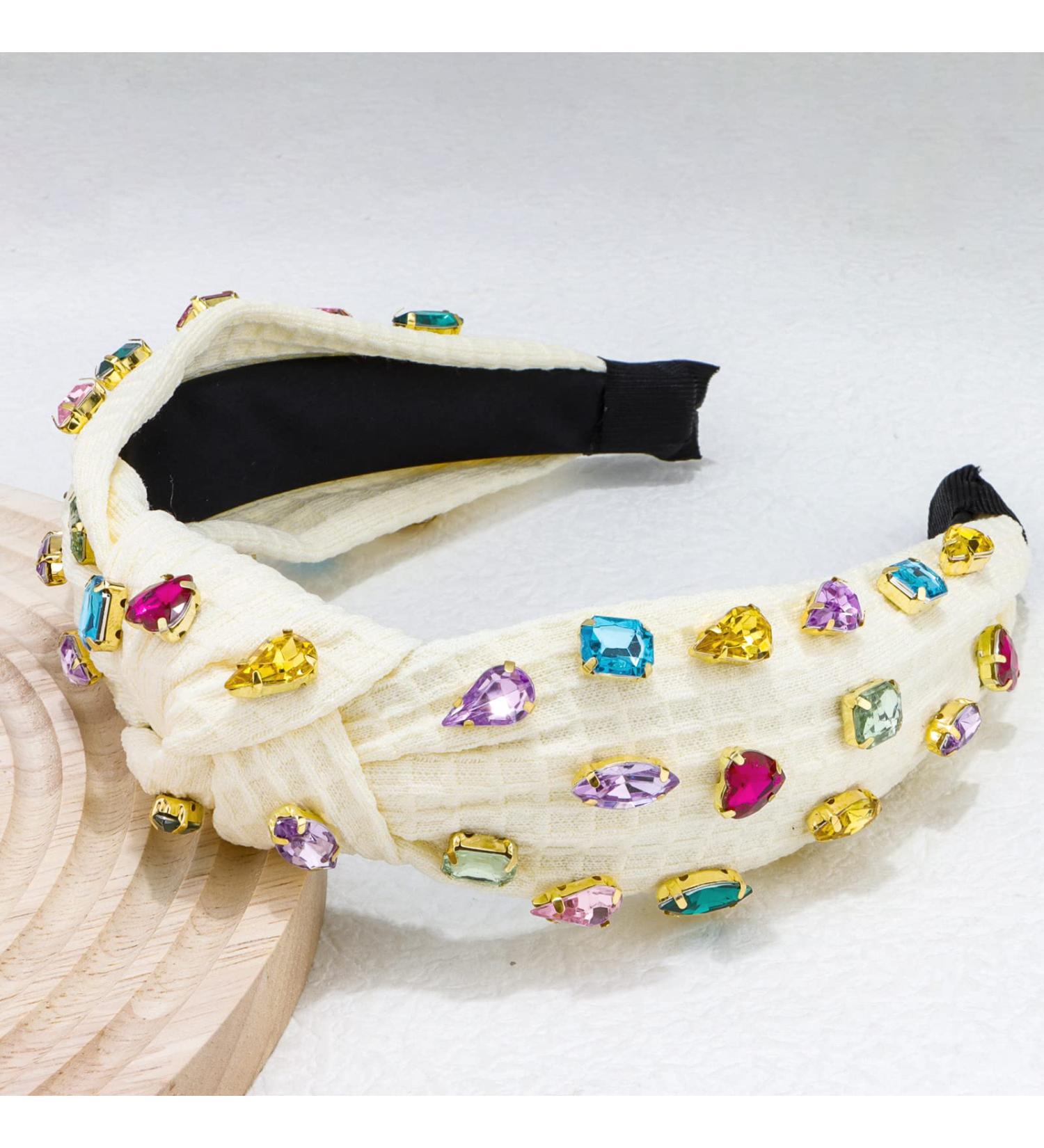 Wecoe White Rhinestone Knotted Headband for Women - Sparkly Wide Headband Non Slip Fashion Hair Accessories - Buy Online on GoSupps.com