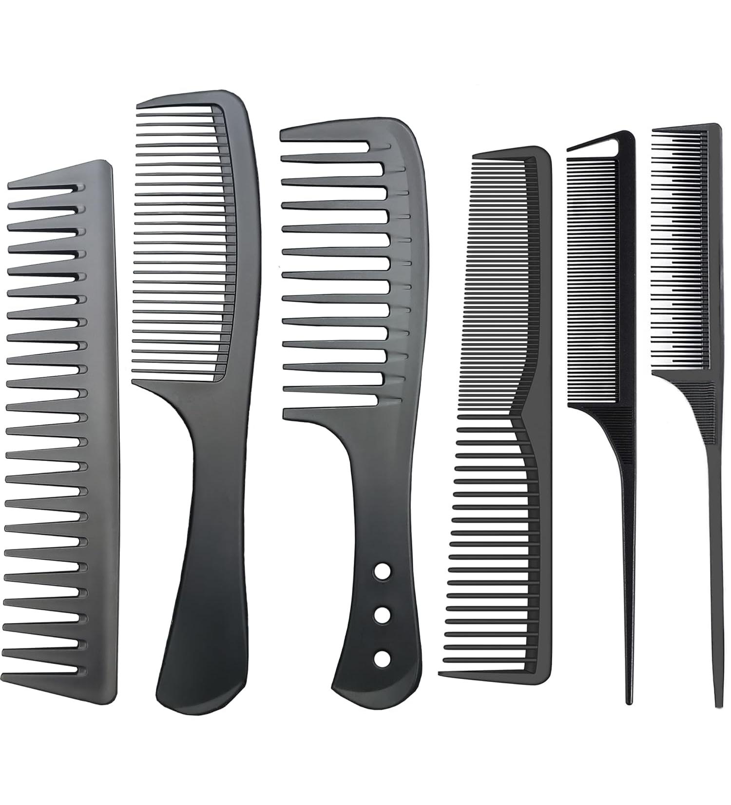 Professional Comb Set Black 6 Piece - Carbon Fiber Anti Static And Heat Resistant Comb-Fine and Wide Tooth Comb for Men and Women - Parting Teasing and Hair Styling - Buy Online on GoSupps.com