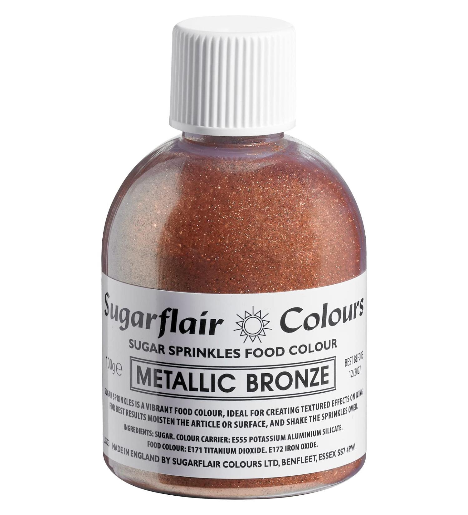 Sugarflair Metallic Bronze Edible Glitter Sugar Sprinkles - for Cake Decorating Sprinkle on Cakes Cupcakes Treats Desserts Ice Cream and Deserts - 100g