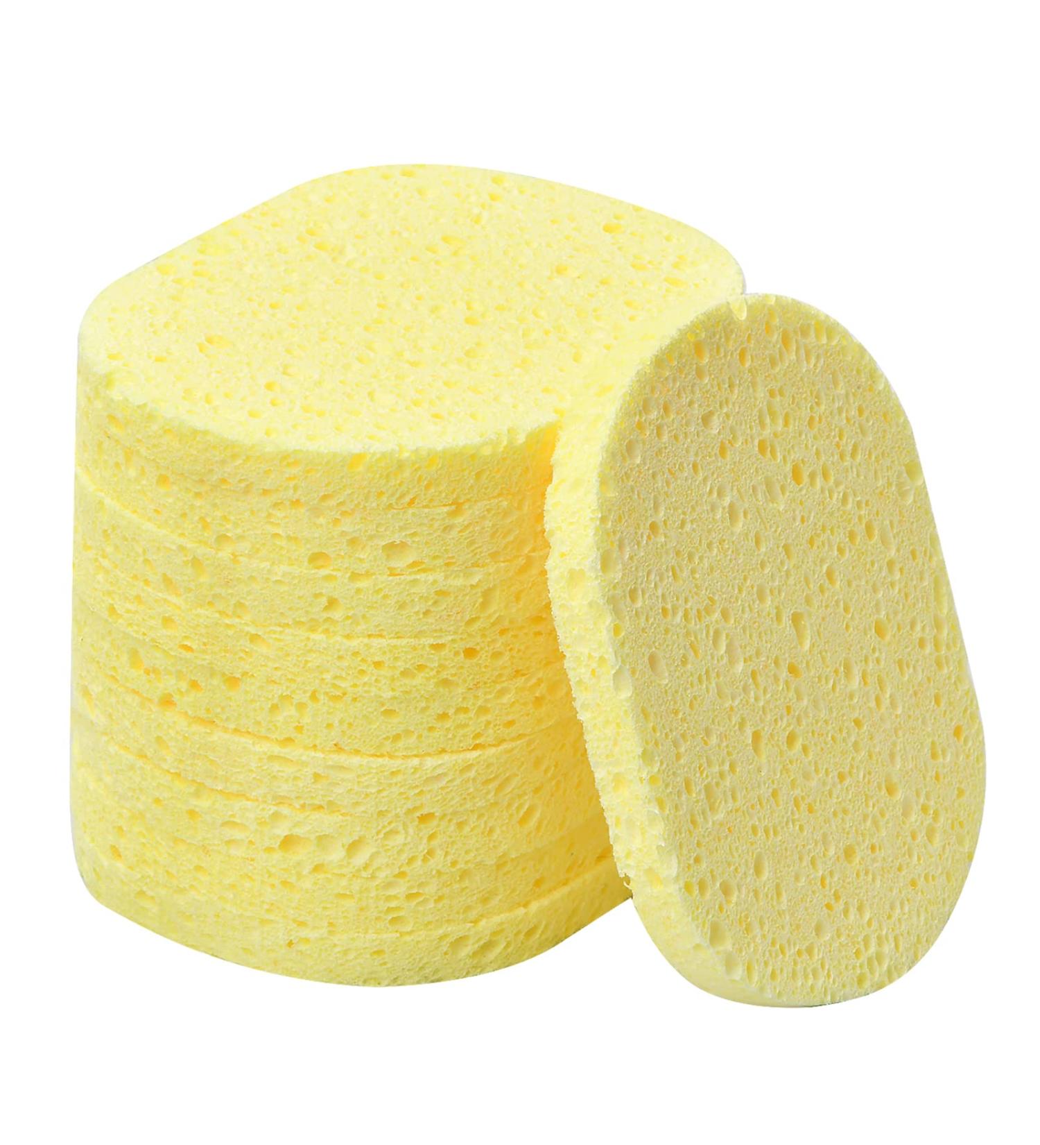Pack of 10 Natural Facial Cleansing Sponges - Cellulose Makeup Remover Sponges (10.5 x 8 cm) for Spa Peeling & Makeup Removal - Yellow - Buy Online on GoSupps.com