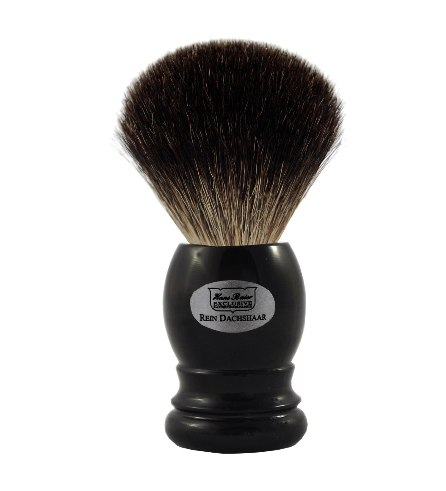 Hans Baier Exclusive Shaving Brush Real Grey Badger - Plastic Handle Black