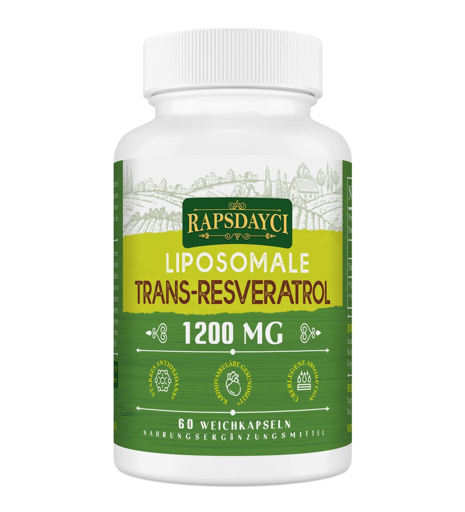 1200mg Liposomal Trans-Resveratrol - High-Dose Pure Formula 98% Trans-Resveratrol from Japanese Knotweed 60 Capsules for Optimal Health - Buy Online on GoSupps.com