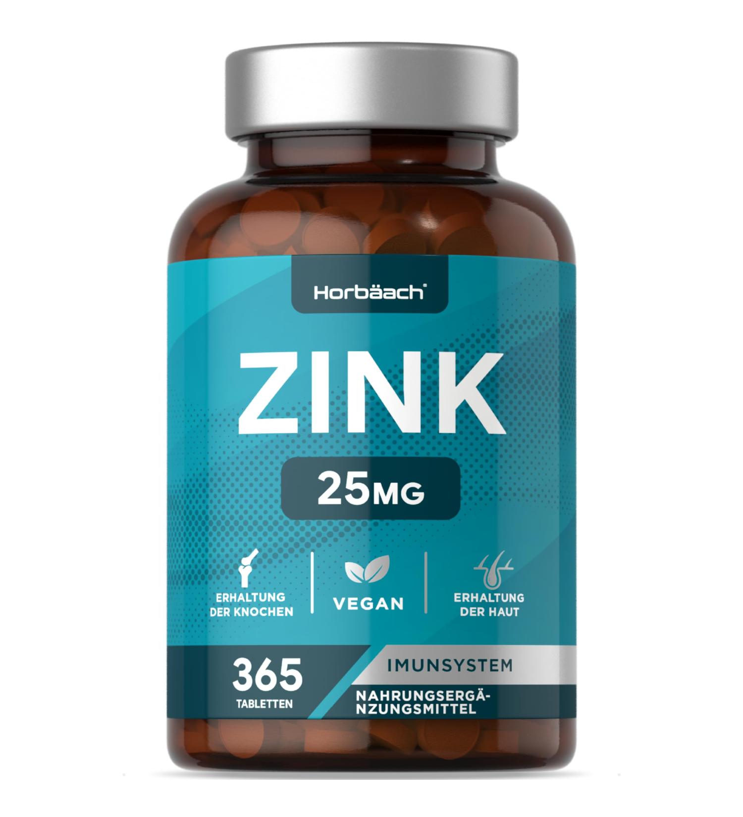 Zinc Tablets High Dose 25mg | 365 Vegan Zinc Supplements | Immune System Booster for Men & Women | Horbaach - Buy Online on GoSupps.com