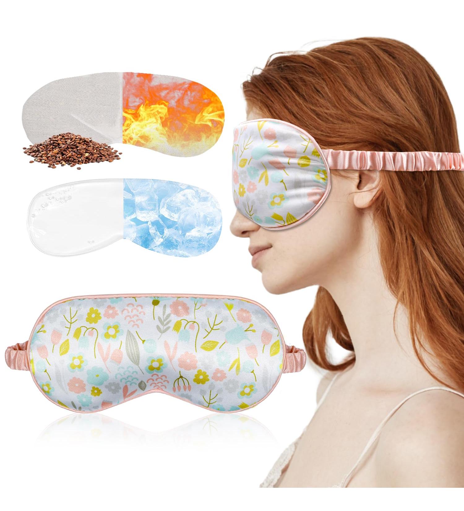 my novel things Warm Cold Eye Mask 3 in 1 Silk Sleep Mask with Cooling Gel & Weighted Microwavable Moist Flaxseed Pad Eye Compress for Dry Eyes Care Sleeping Women Blindfold for Migraine Puffy Swollen - Buy Online on GoSupps.com