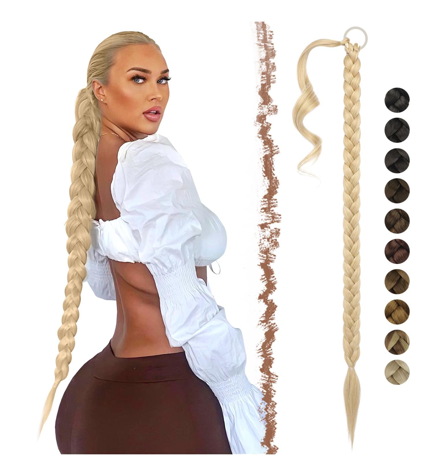 Shop 85 cm Fine Braid Extensions Ponytail with Hair Tie - Blonde & Ash Blonde Mix for Women | Premium Quality Braid Hair Extensions - Buy Online on GoSupps.com