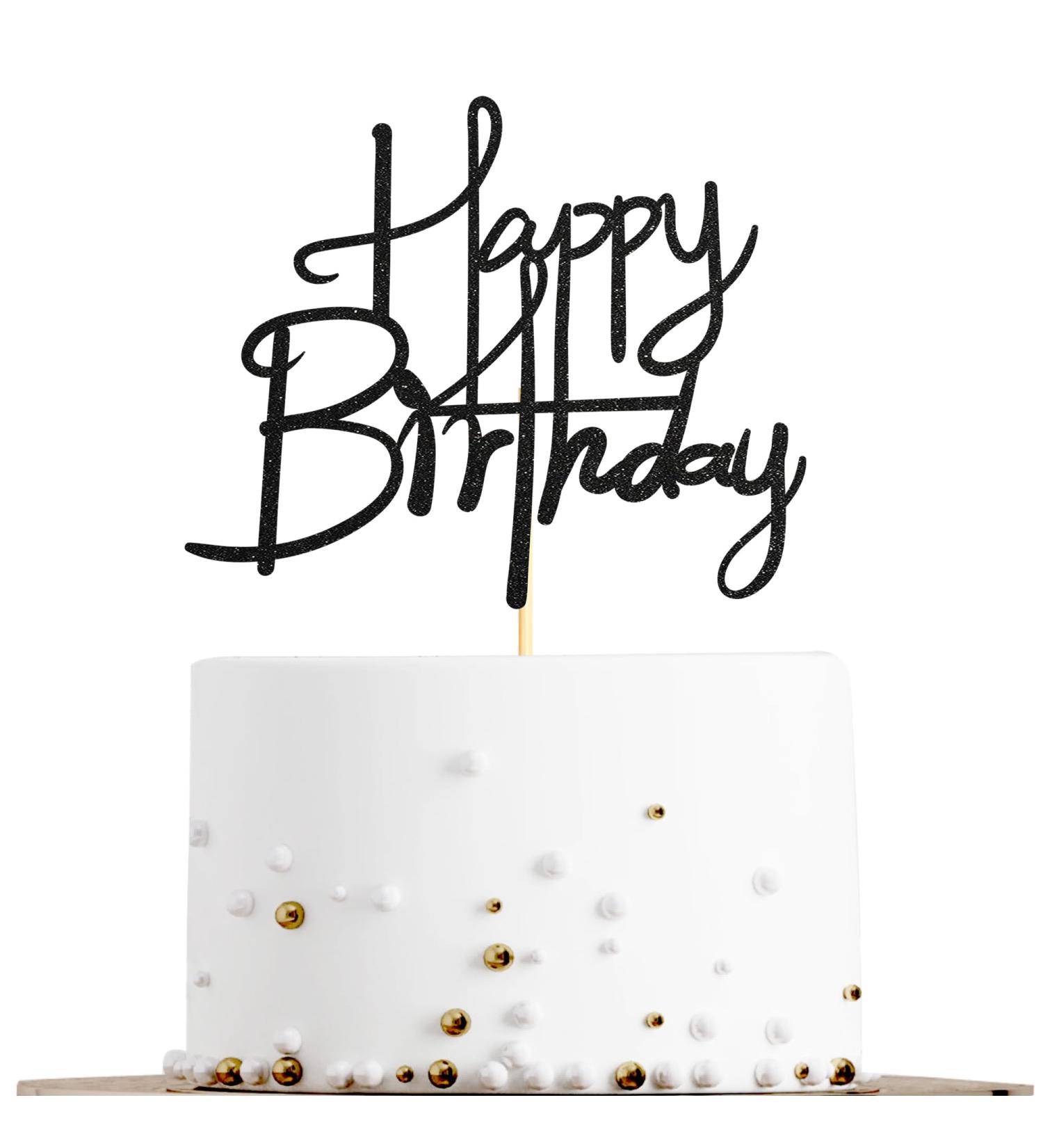 Black Glitter Happy Birthday Cake Topper - Perfect Party Decoration for Anniversary/Birthday - Buy Online on GoSupps.com