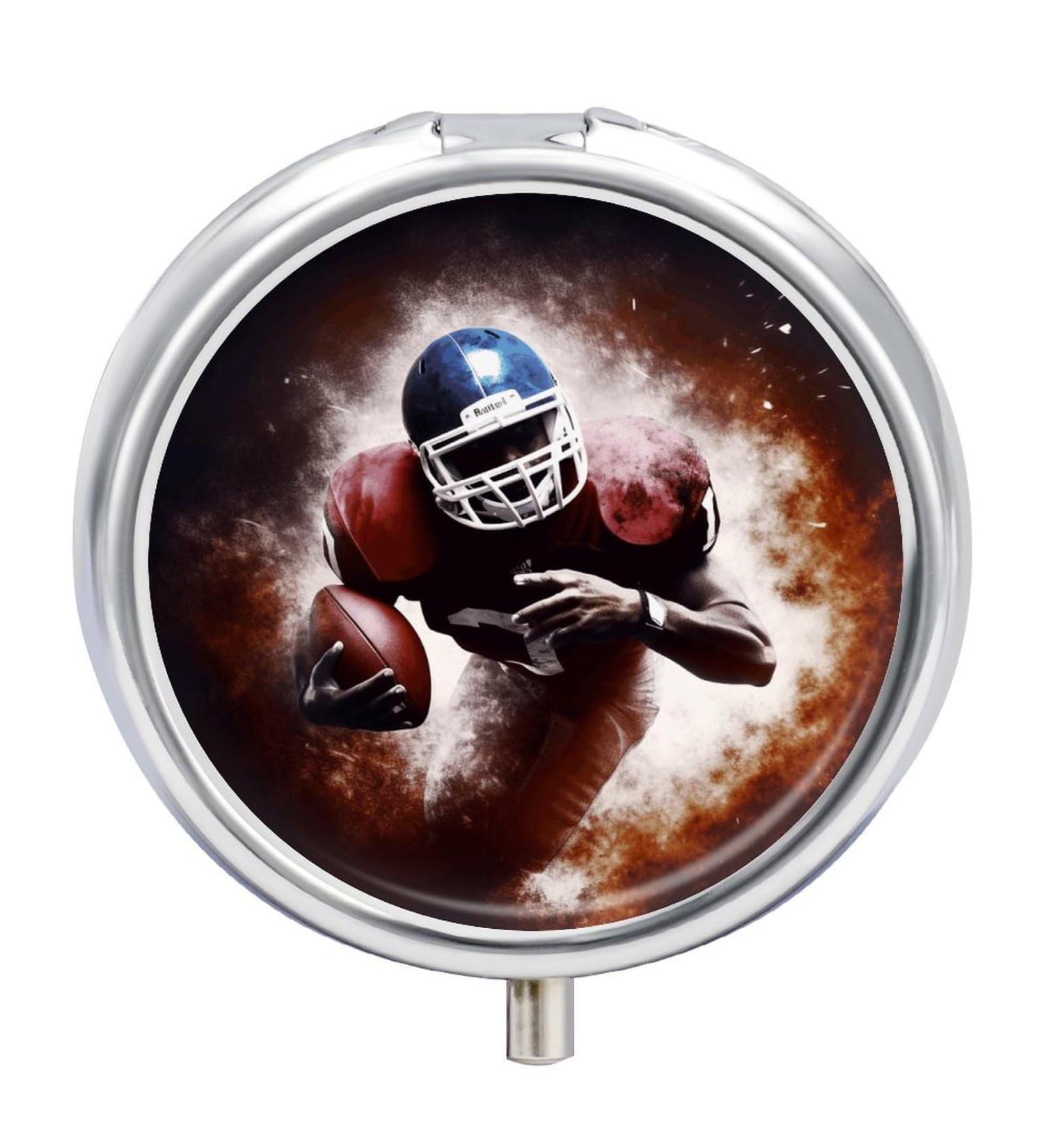 Decorative Round Pill Box with American and Football Print - 3 Compartment Portable Medicine Organizer - Buy Online on GoSupps.com