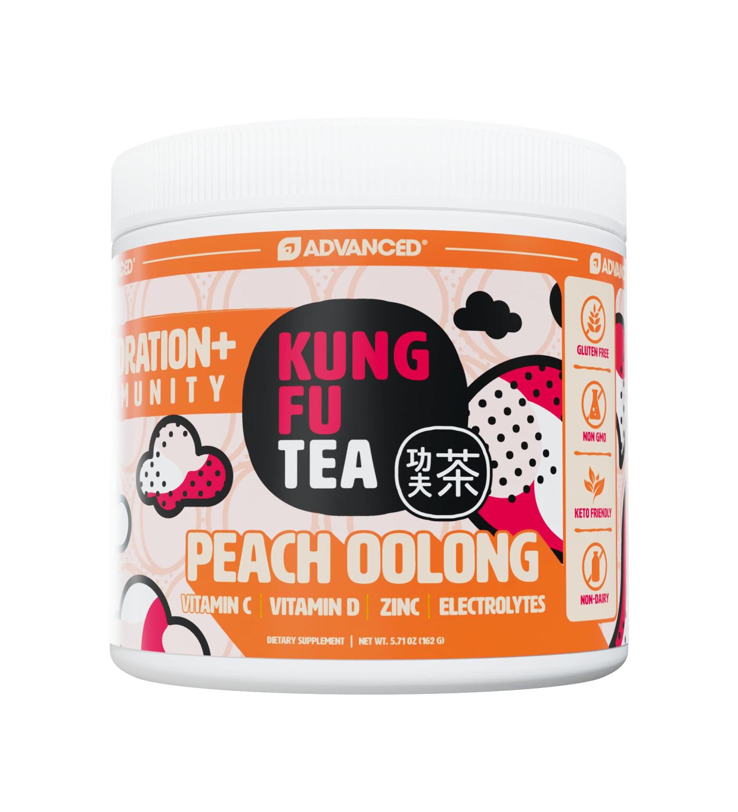 Advanced x Kung Fu Tea Hydration Powder + Immunity Support | Electrolyte Drink Mix with Vitamin C Zinc Vitamin D | Zero Sugar Keto Friendly - (30 Servings Peach Oolong) Peach Oolong 5.71 Ounce (Pack of 1) - Buy Online on GoSupps.com