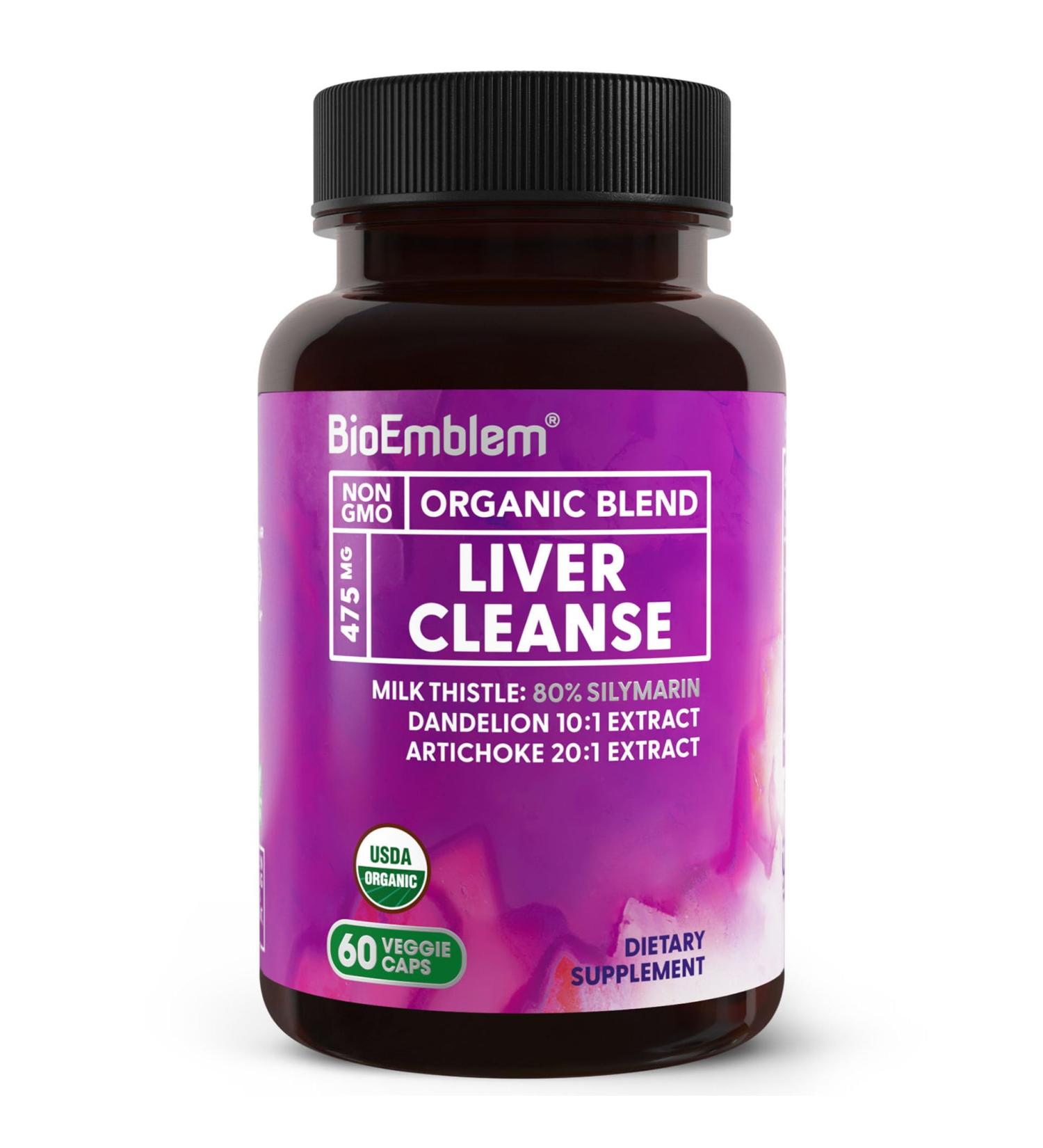BioEmblem USDA Organic Liver Cleanse - 80% Silymarin Milk Thistle Extract for Liver Health and Liver Function with Dandelion & Artichoke Extracts - 100% Vegan Non-GMO - Herbal Liver - 60 Capsules - Buy Online on GoSupps.com