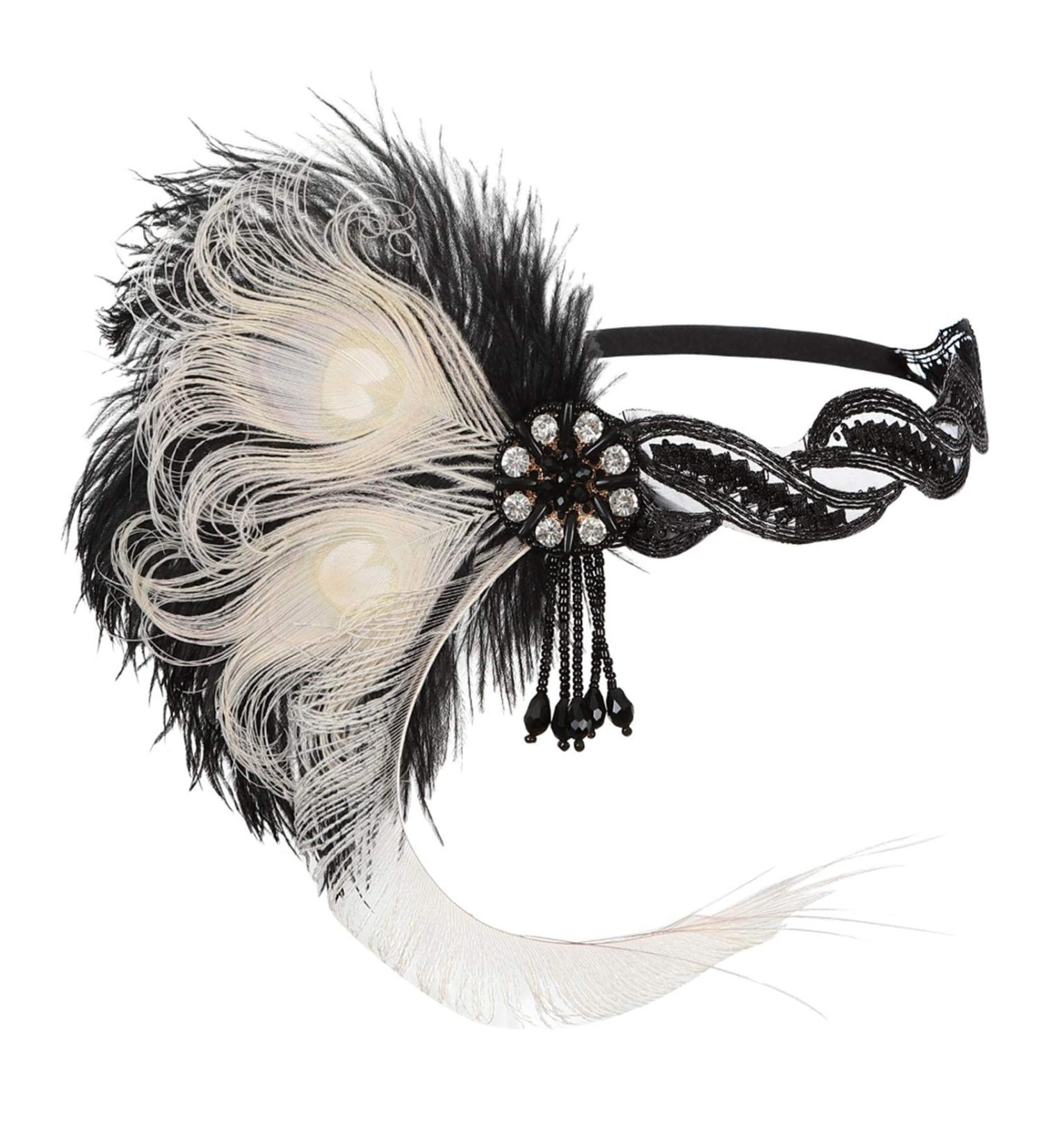 Art Deco 1920s Flapper Headband with Feather, Gatsby Costume Peacock Hair Accessory - Style 63 - Buy Online on GoSupps.com