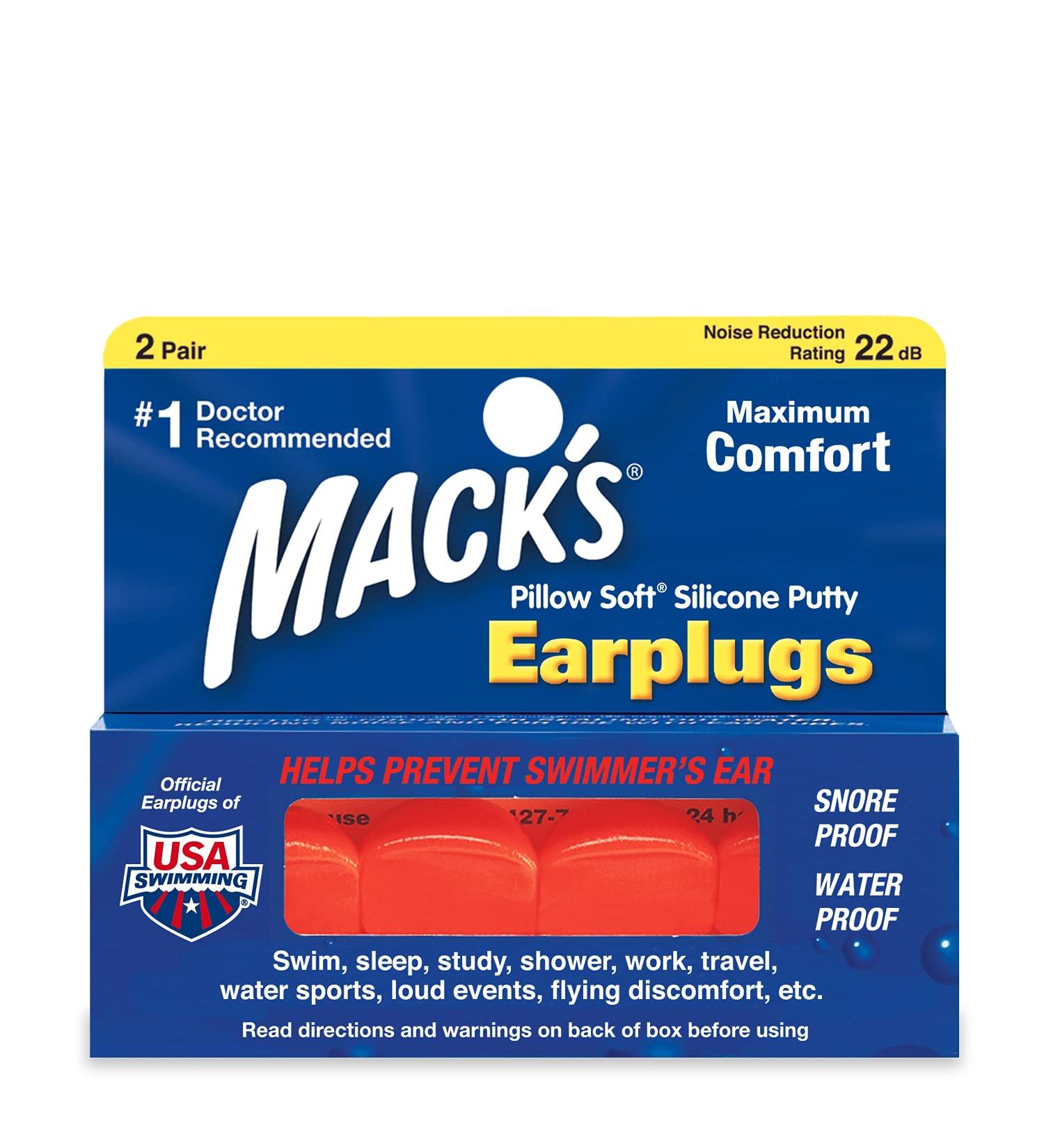Mack's Pillow Soft Silicone Earplugs  2 Pair - The Original Moldable Silicone Putty Ear Plugs for Sleeping  Snoring  Swimming  Travel  Concerts and Studying (Orange)
