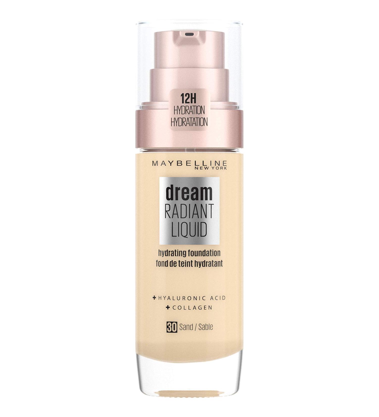 Maybelline Dream Radiant Hydrating Foundation with Hyaluronic Acid & Collagen - 30 Sand | Lightweight Medium Coverage for 12-Hour Hydration - Buy Online on GoSupps.com