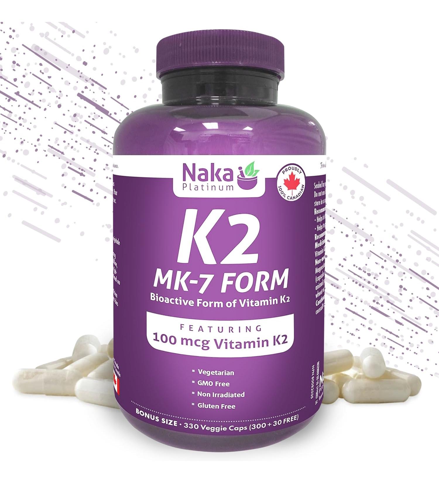 K2 MK-7 330 Naka Platinum K2 (MK-7 Form) 330 Veggie Caps - Exclusive Size: 300 + 30 Free 330 Count - Buy Online on GoSupps.com