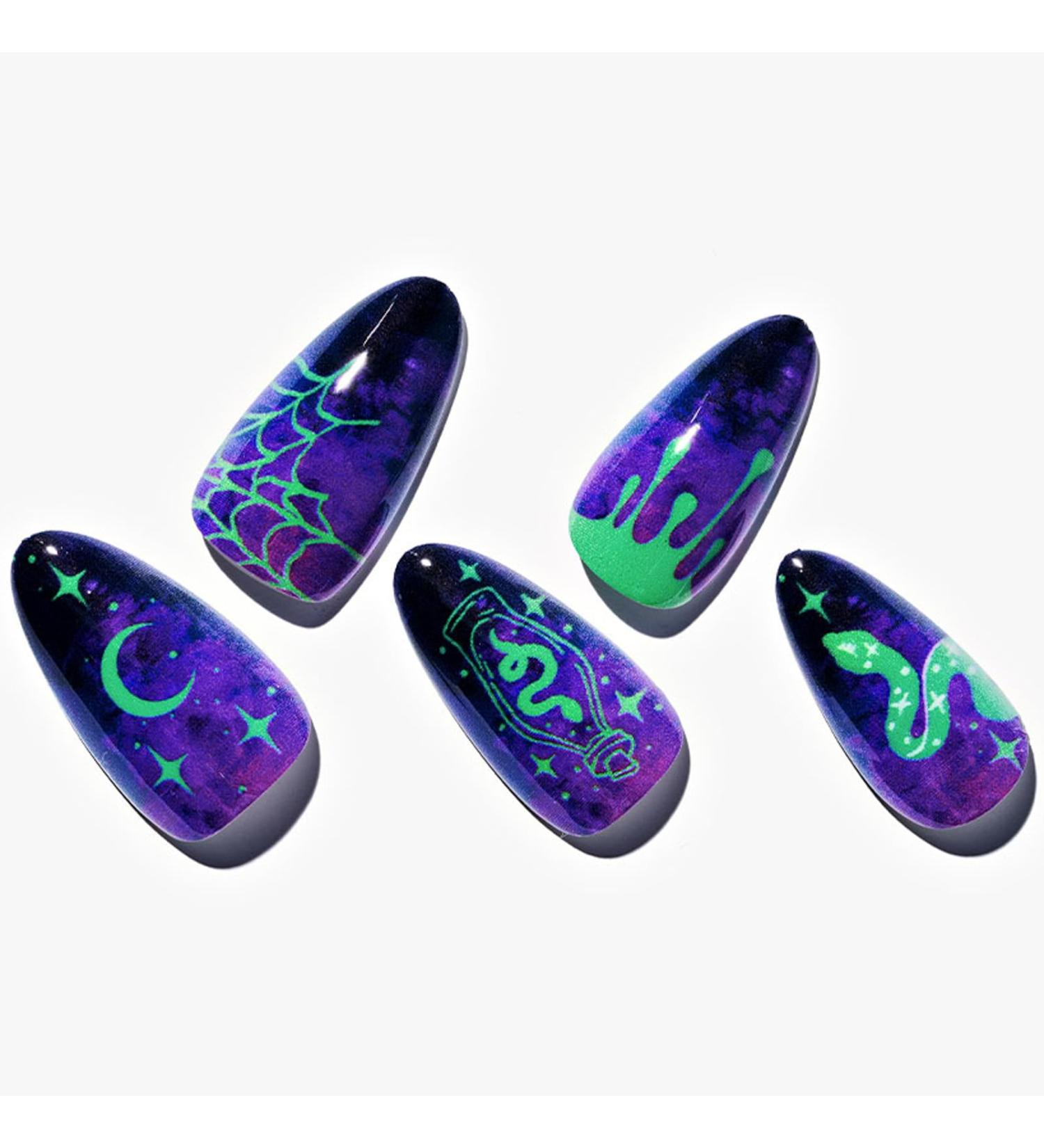GLAMERMAID Press on Nails - Medium Almond Halloween Deep Blue Emo Fake Nails | Ombre Dark Purple Gothic Snake Gel Nails | Reusable Acrylic False Nails Kit for Women - Buy Online on GoSupps.com