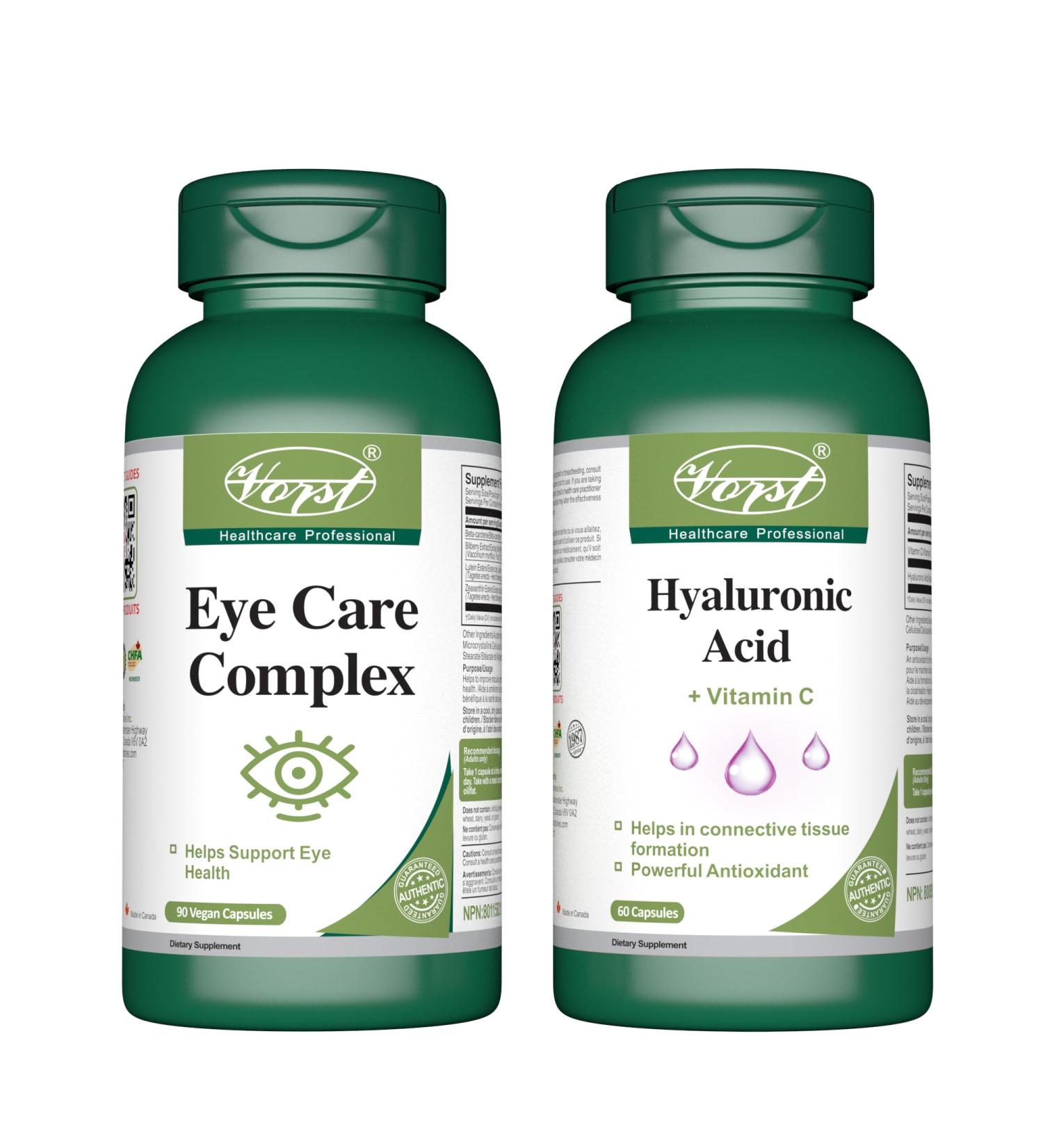 VORST Eye Care 90 Vegan Capsules & Hyaluronic Acid with Vitamin C 60 Capsules (Combo Bundles 2 Bottles) - Buy Online on GoSupps.com