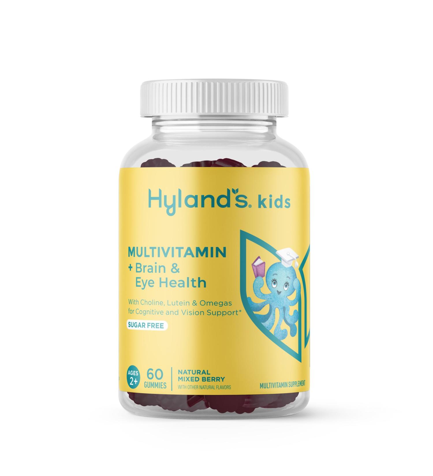 Hyland's Kids Multivitamin + Brain & Eye Health Sugar Free Natural Mixed Berry Flavored Gummies with Choline Lutein & Omegas 60ct Bottle - Buy Online on GoSupps.com