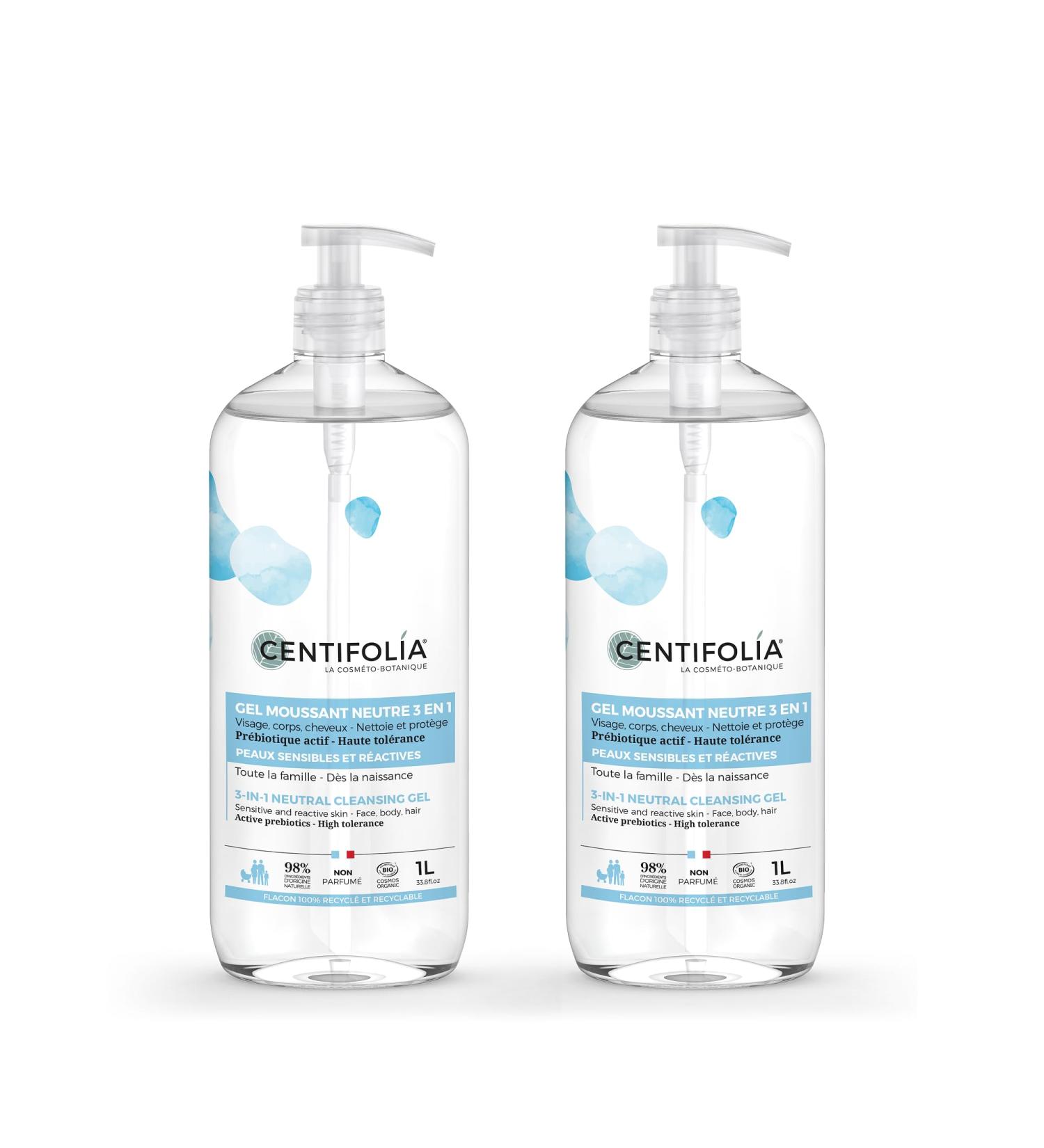  Centifolia CENTIFOLIA | Neutral Foaming Gel | Gentle Cleanses | Sensitive Skin | From Birth | Face Body & Hair | High Tolerance | 98% Natural | Organic & Vegan | Made in France | Pack of 2 x 1L - Buy Online on GoSupps.com