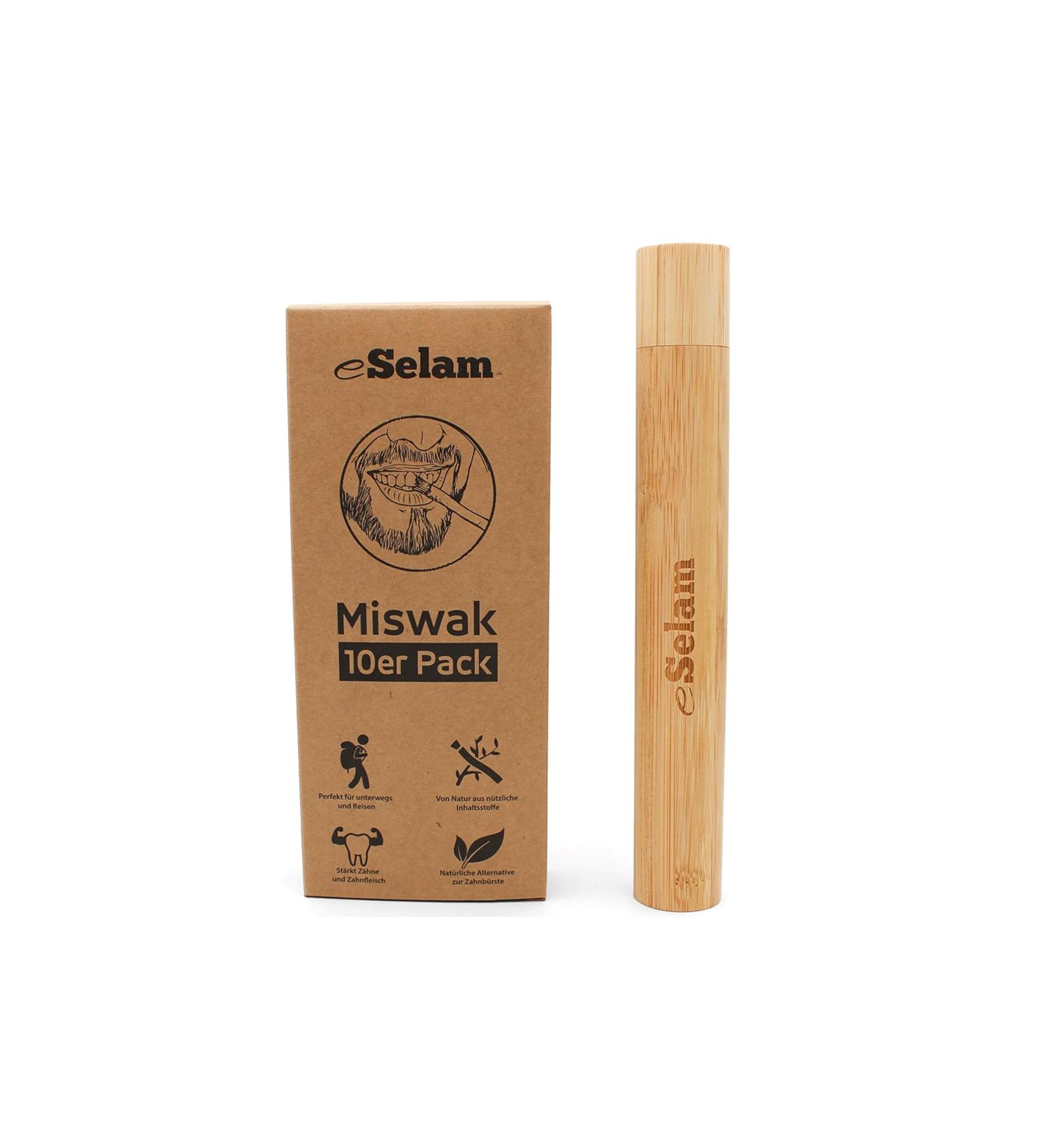 Premium Miswak 10-Pack | Natural Fluoride Siwak Toothbrush with Bamboo Travel Case - eSelam - Buy Online on GoSupps.com