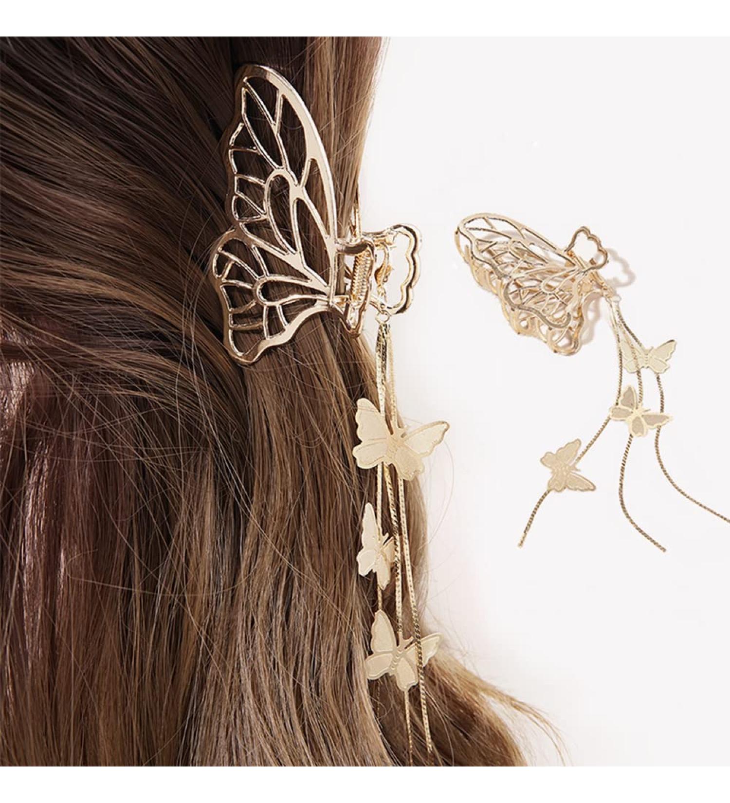 Gold Butterfly Hair Claw Clip with Tassels - Elegant Hair Accessory for Women - Non-slip, Luxury Design - Perfect for Thick/Thin Hair - 1Pcs - Buy Online on GoSupps.com