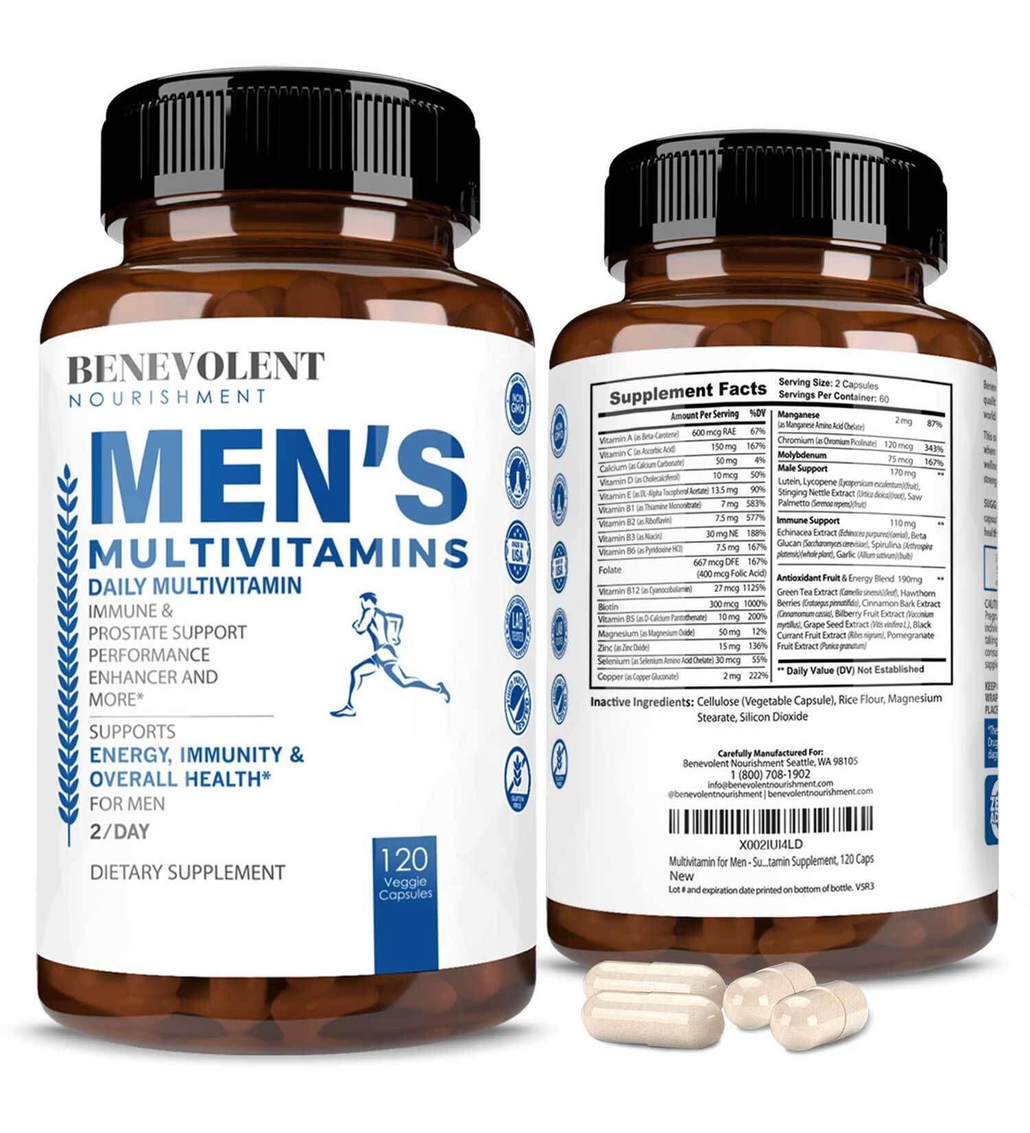 Men's Multivitamin Supplement - Energy & Health Support with Biotin, Magnesium, Zinc & Antioxidant - 120 Caps - Non-GMO - Buy Online on GoSupps.com