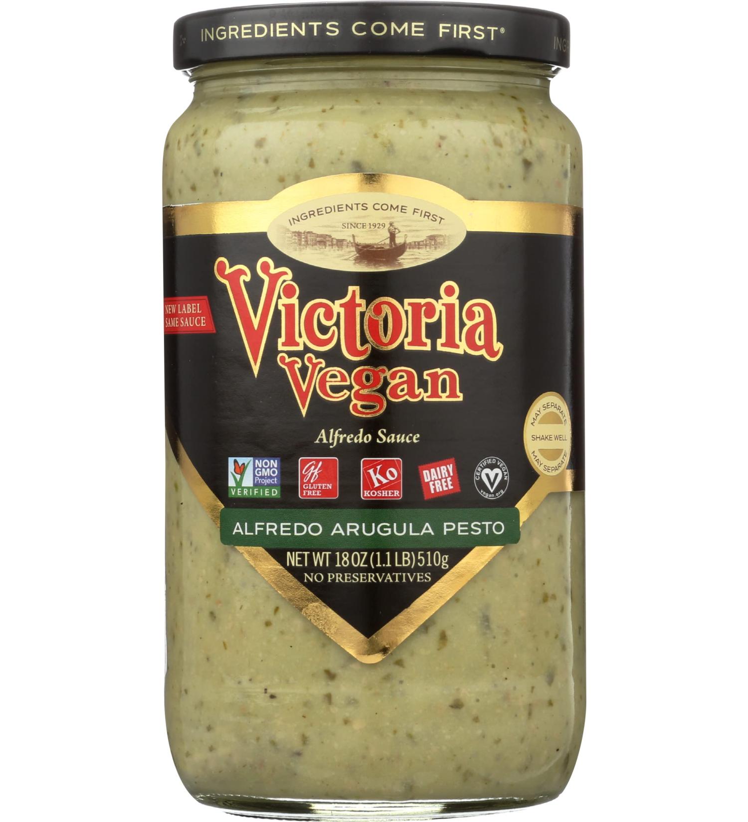 Victoria Vegan Sauce Alfredo Arugula Pesto 18oz - Dairy Free, Gluten Free, Non-GMO (1.1lb) - Buy Online on GoSupps.com