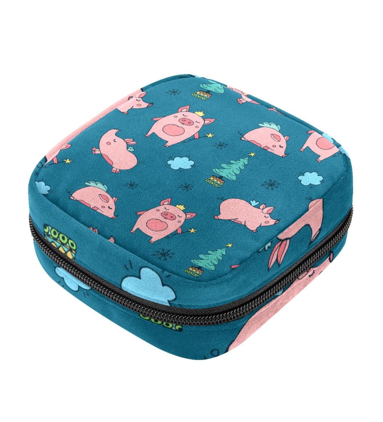 Stylish Menstruation Pad Bag with Zipper | Zippered Napkin & Tampon Bag for Women & Girls | Funny Pigs with Wings Design - Buy Online on GoSupps.com