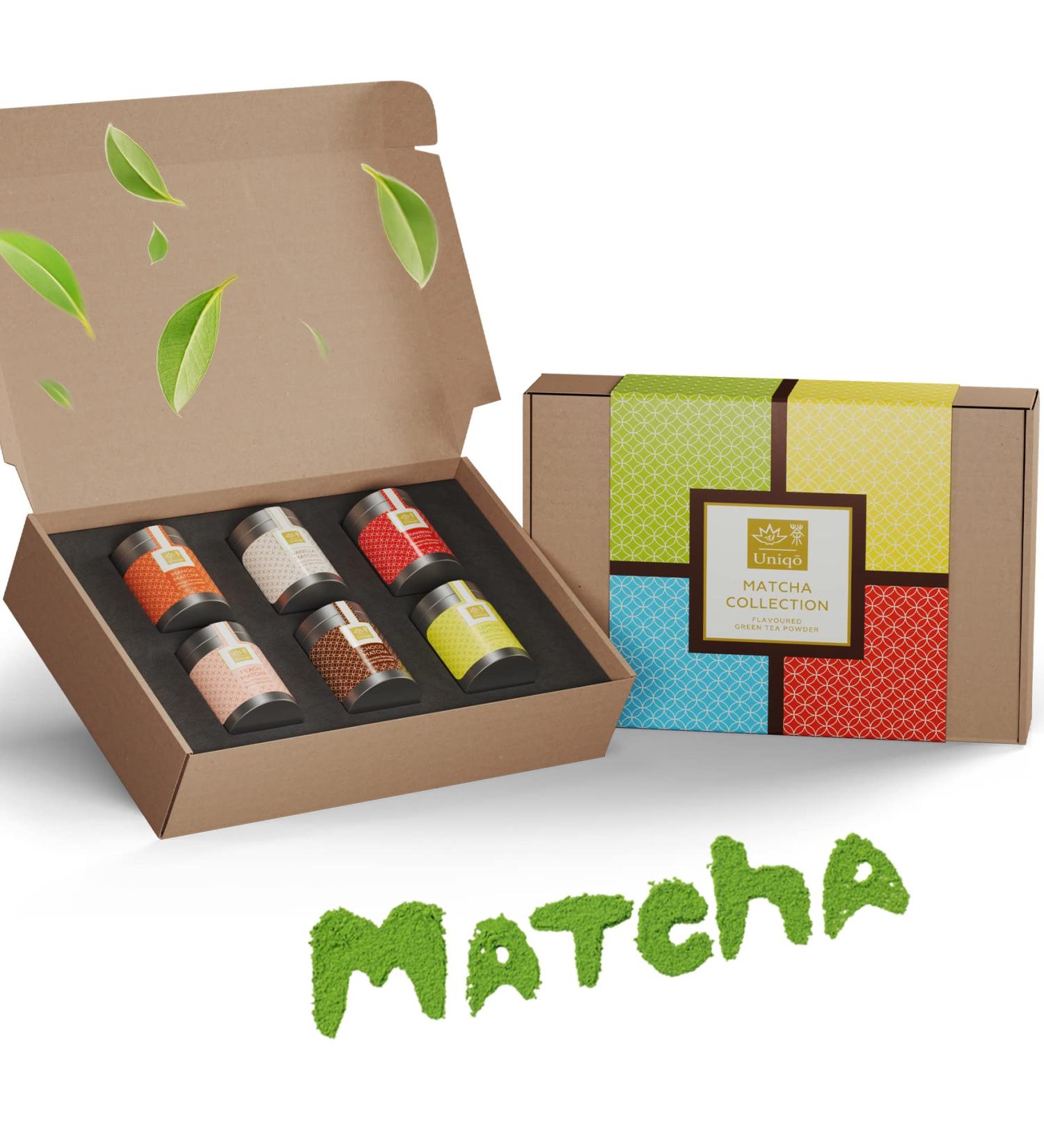 Tea Uniqo Matcha Powder Set - 6 Varieties of Authentic Japanese Green Tea for Drinks Desserts & Baking - No Artificial Dyes - Buy Online on GoSupps.com