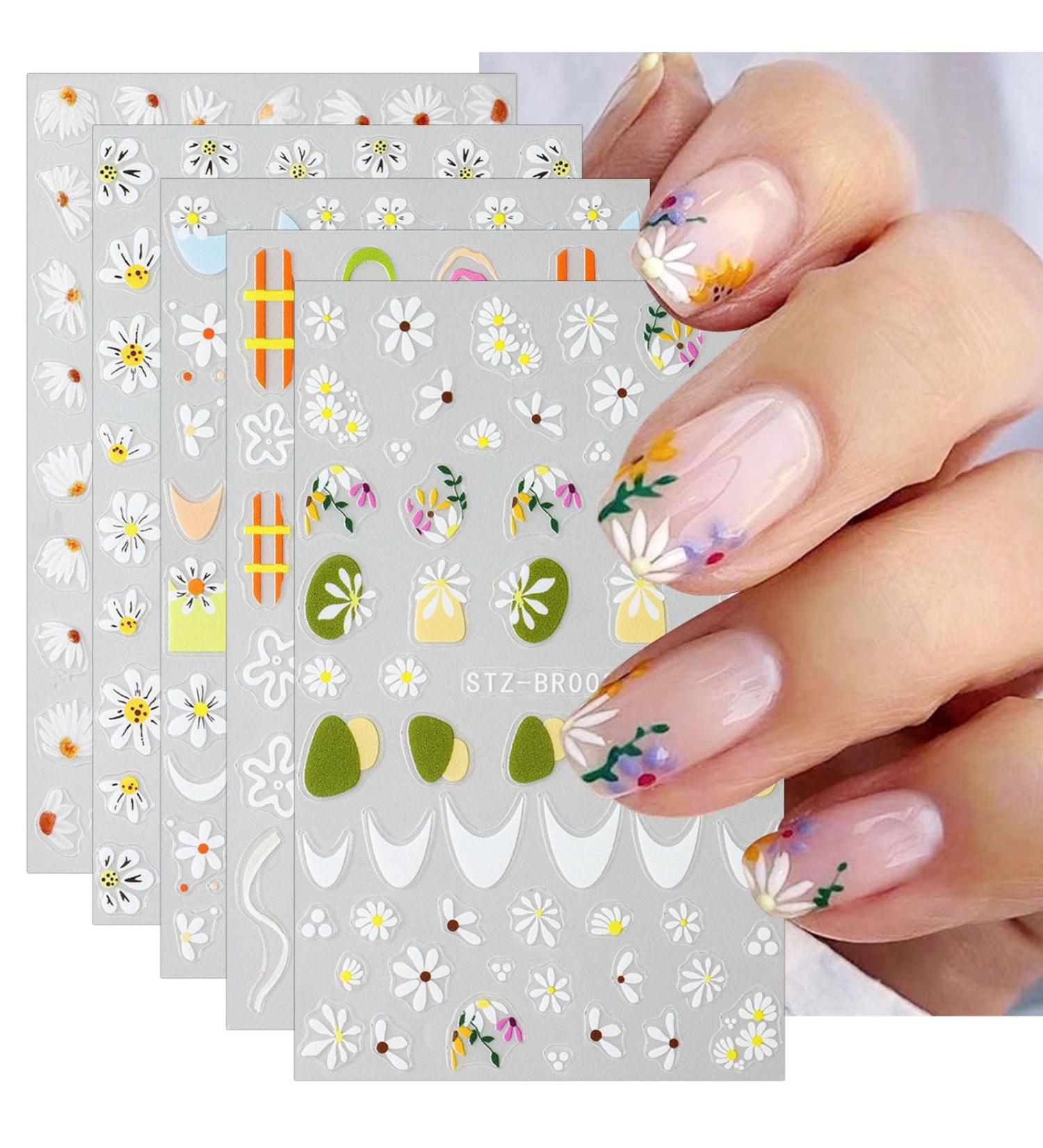 JMEOWIO 6 Sheets Flower Daisy Nail Art Stickers Decals Self-Adhesive Floral Spring Summer Nail Supplies Nail Art Design Decoration Accessories - Buy Online on GoSupps.com