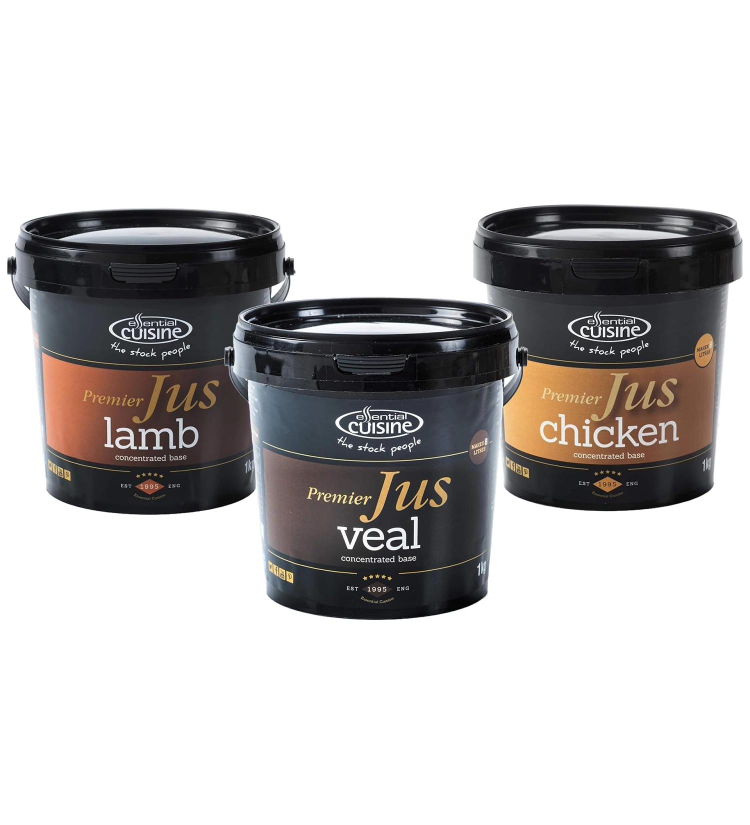 Essential Cuisine Jus concentrated base Bundle (Veal Lamb Chicken 3 x 1kg)