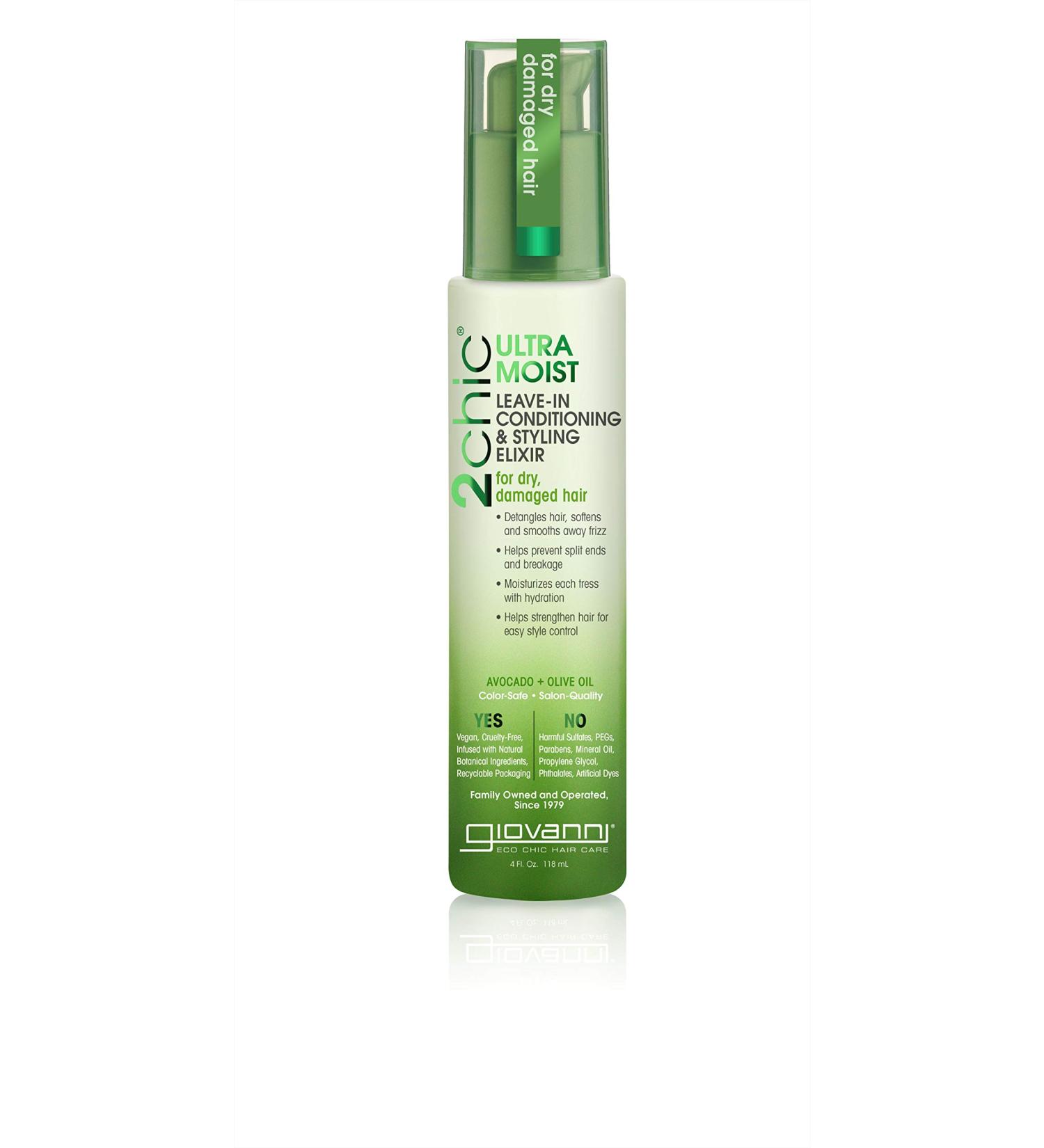GIOVANNI 2chic Ultra-Moist Leave-In Conditioning Styling Elixir 4 oz. | Smoothes Frizz, Prevents Breakage | Enriched with Avocado & Olive Oil, Aloe Vera, Shea Butter - No Parabens - Buy Online on GoSupps.com