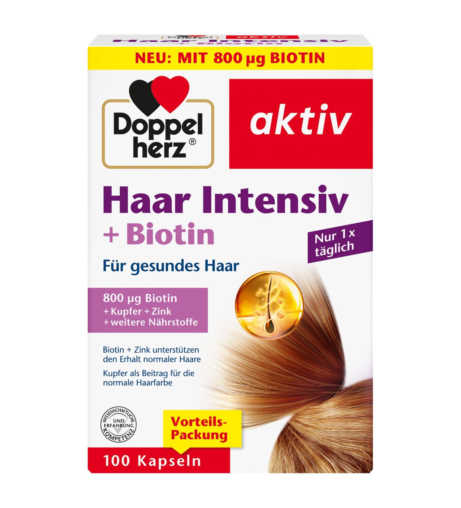 Doppelherz Haar Intensiv + Biotin - 100 Capsules for Healthy Hair | Biotin & Zinc Supplement - International Shipping Available - Buy Online on GoSupps.com