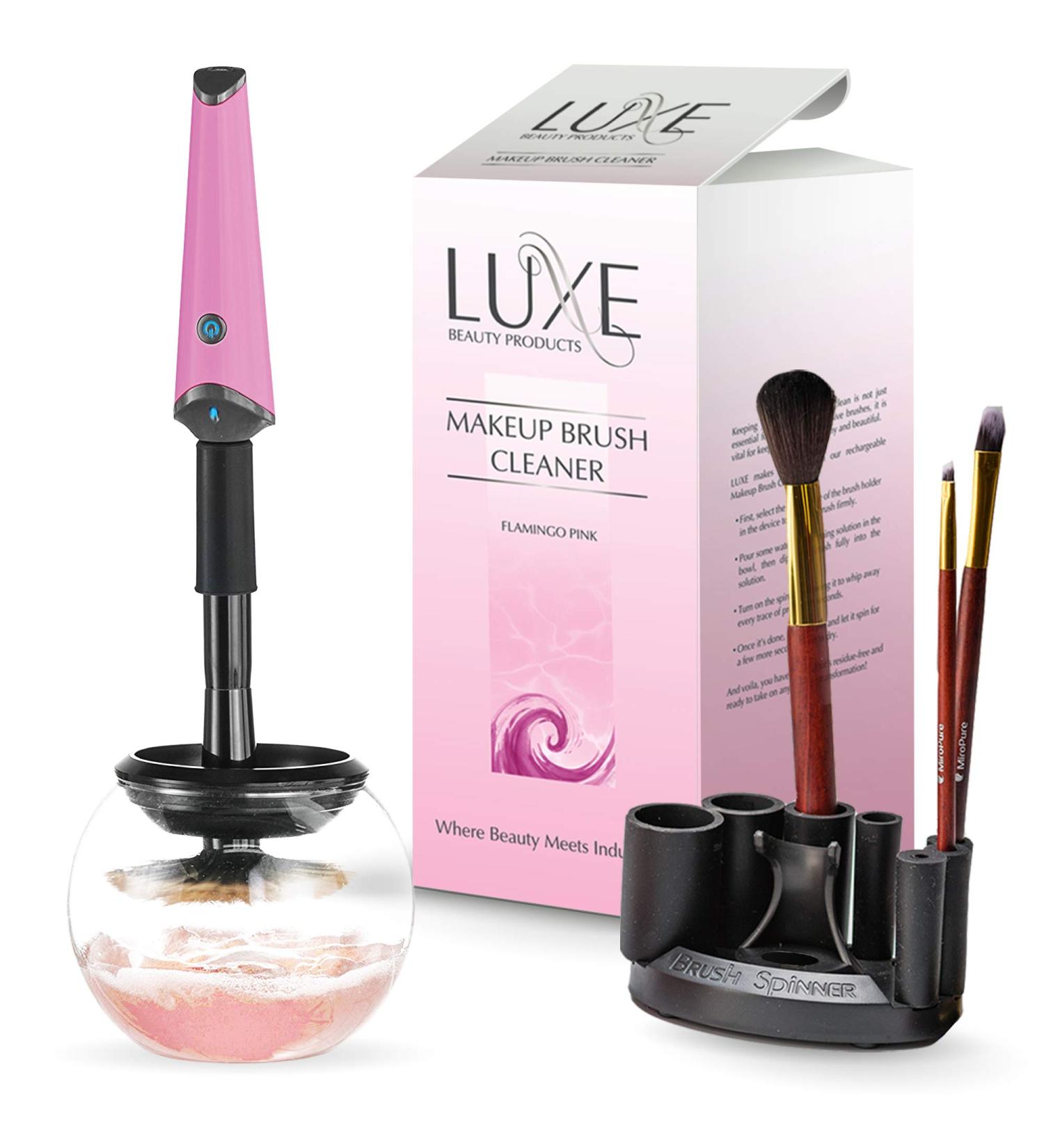 Luxe Pink Electric Makeup Brush Cleaner with Solution | USB Charging, 3 Speeds, Instant Wash & Dry - Buy Online on GoSupps.com